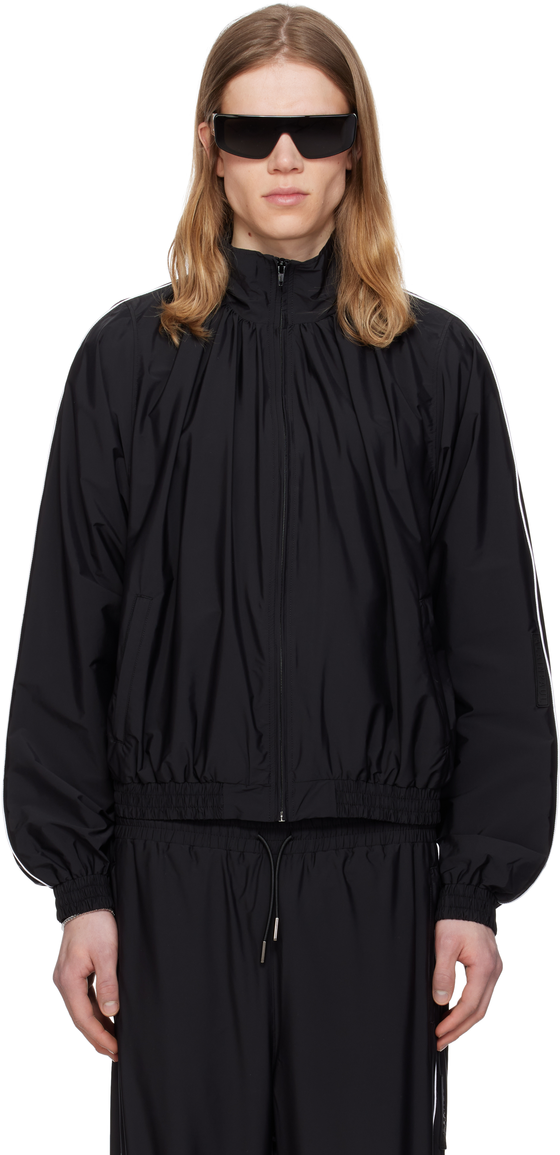 Black Gathered Neck Track Jacket