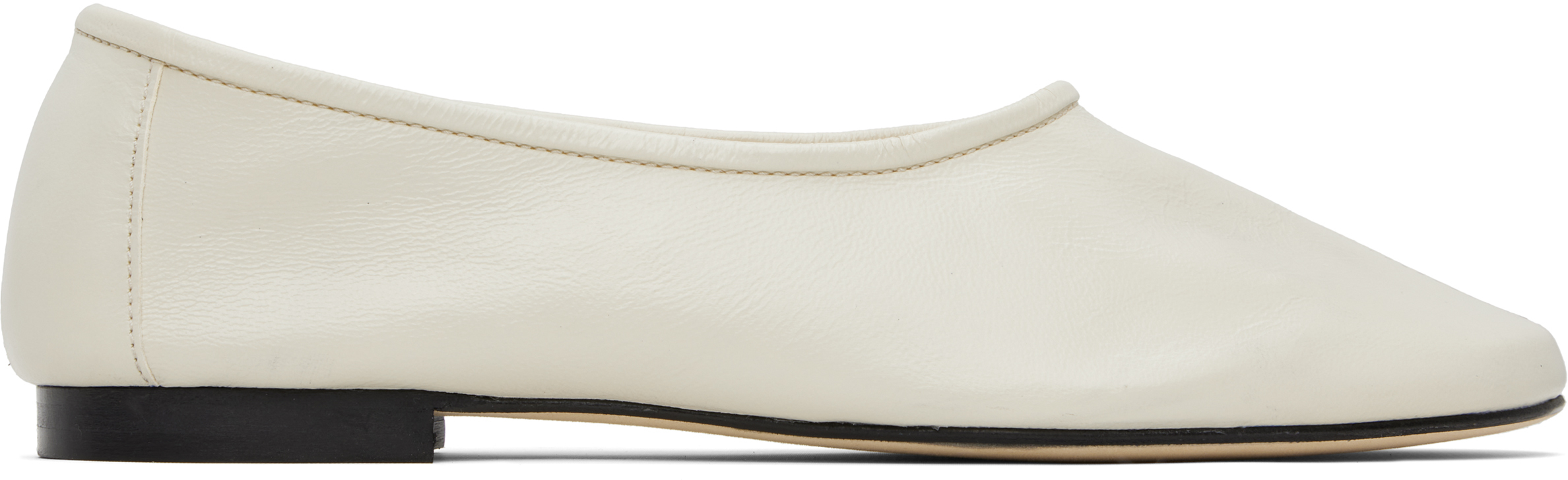 By Far Gray Prudence Creased Leather Ballerina Flats