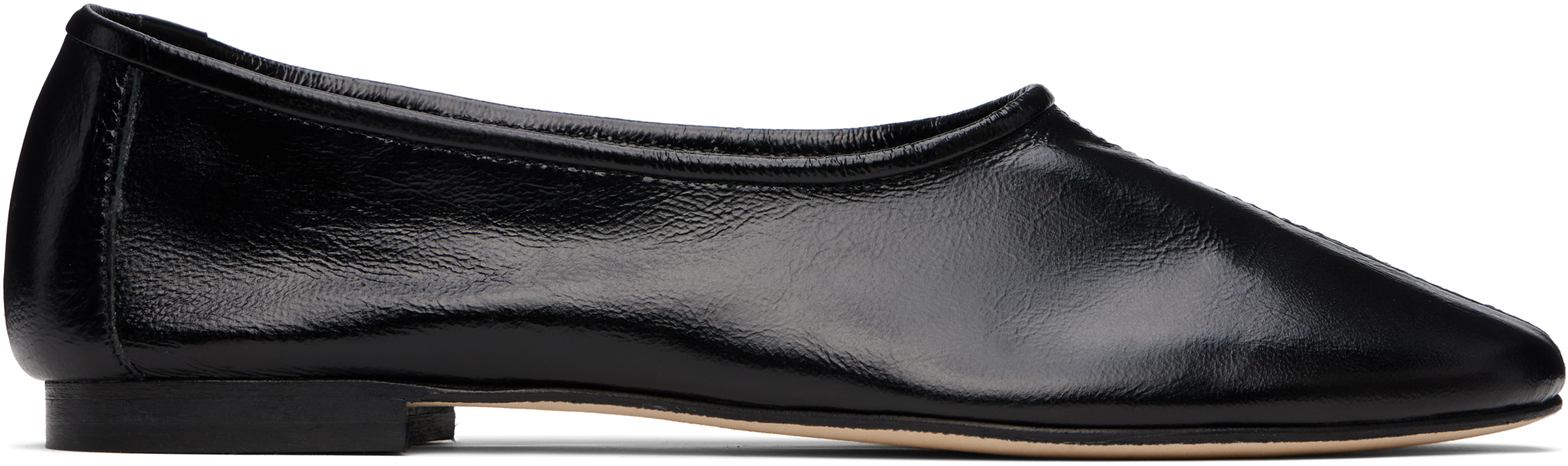 By Far Black Prudence Creased Leather Ballerina Flats