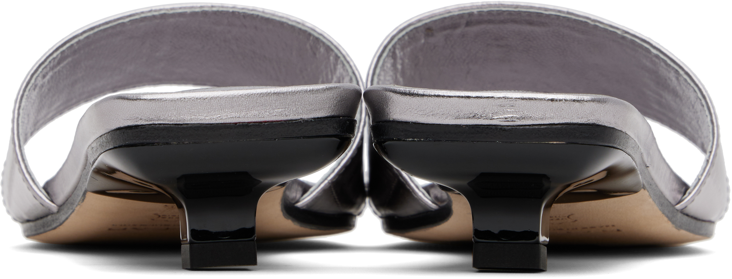 By Far Silver Ceni Eel Embossed Metallic Leather Heeled Sandals