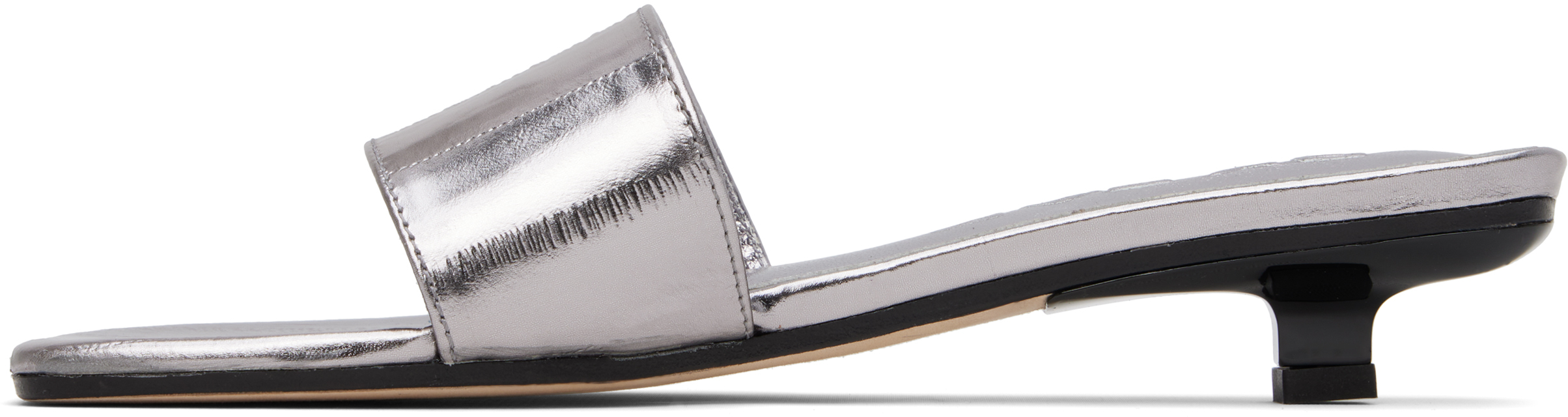 By Far Silver Ceni Eel Embossed Metallic Leather Heeled Sandals