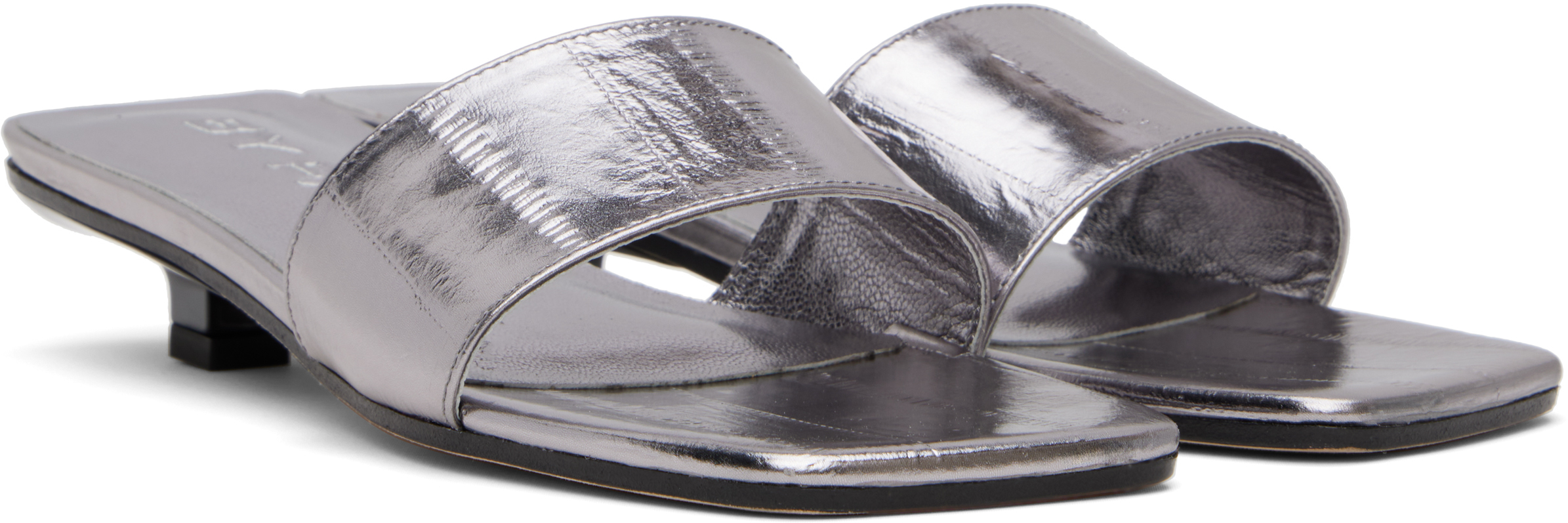 By Far Silver Ceni Eel Embossed Metallic Leather Heeled Sandals