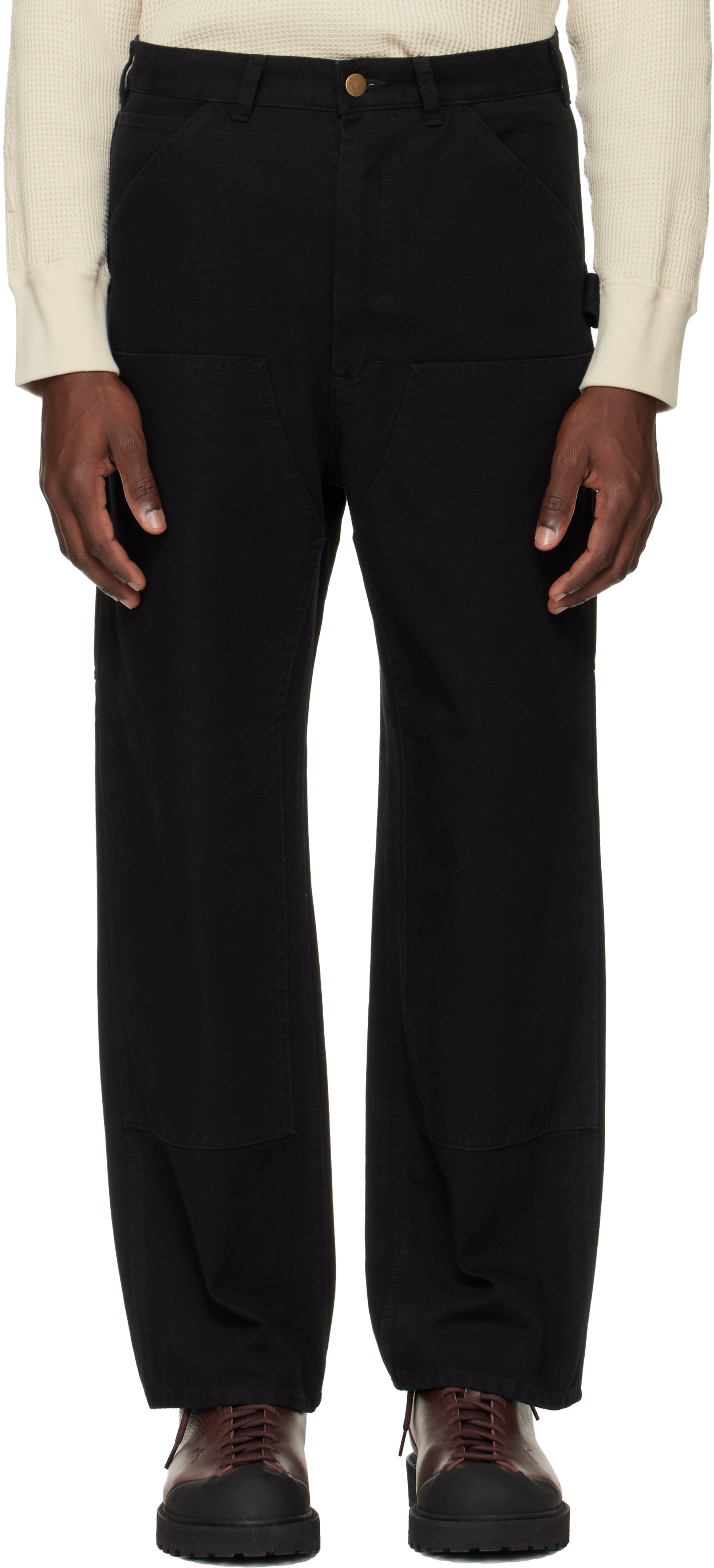 South2 West8: Black Double Knee Painter Trousers | SSENSE