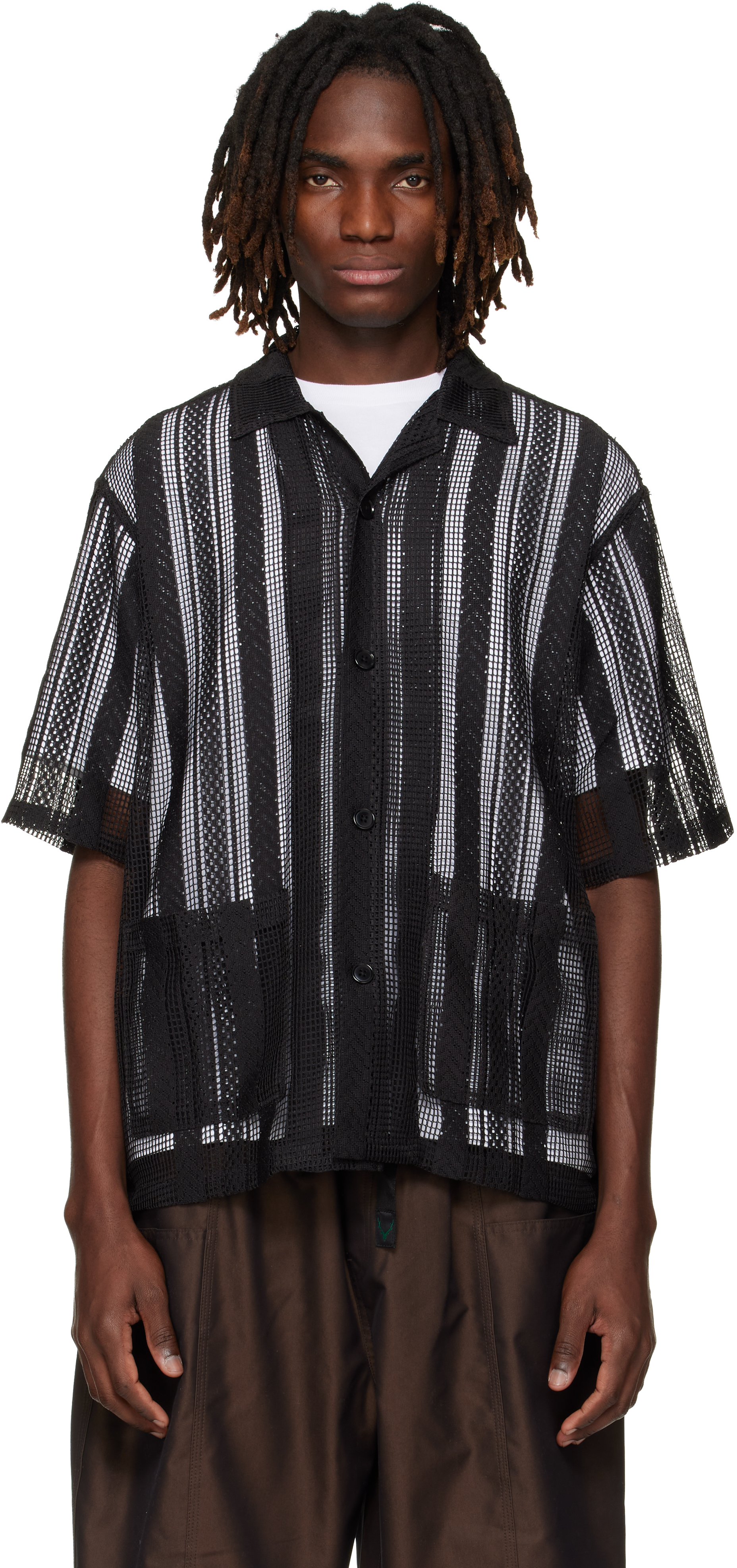 South2 West8: Black Poly Lace Cabana Shirt | SSENSE