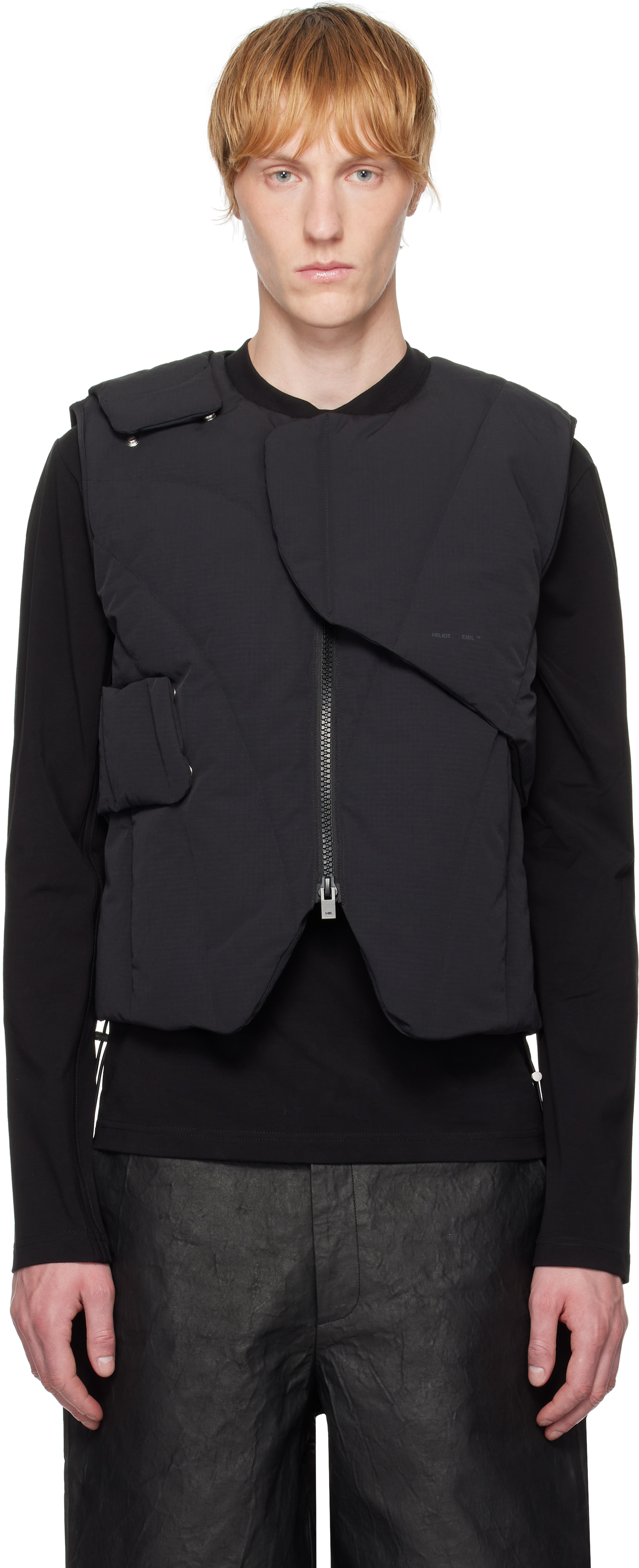 Heliot Emil Black Layered Down Vest In Black