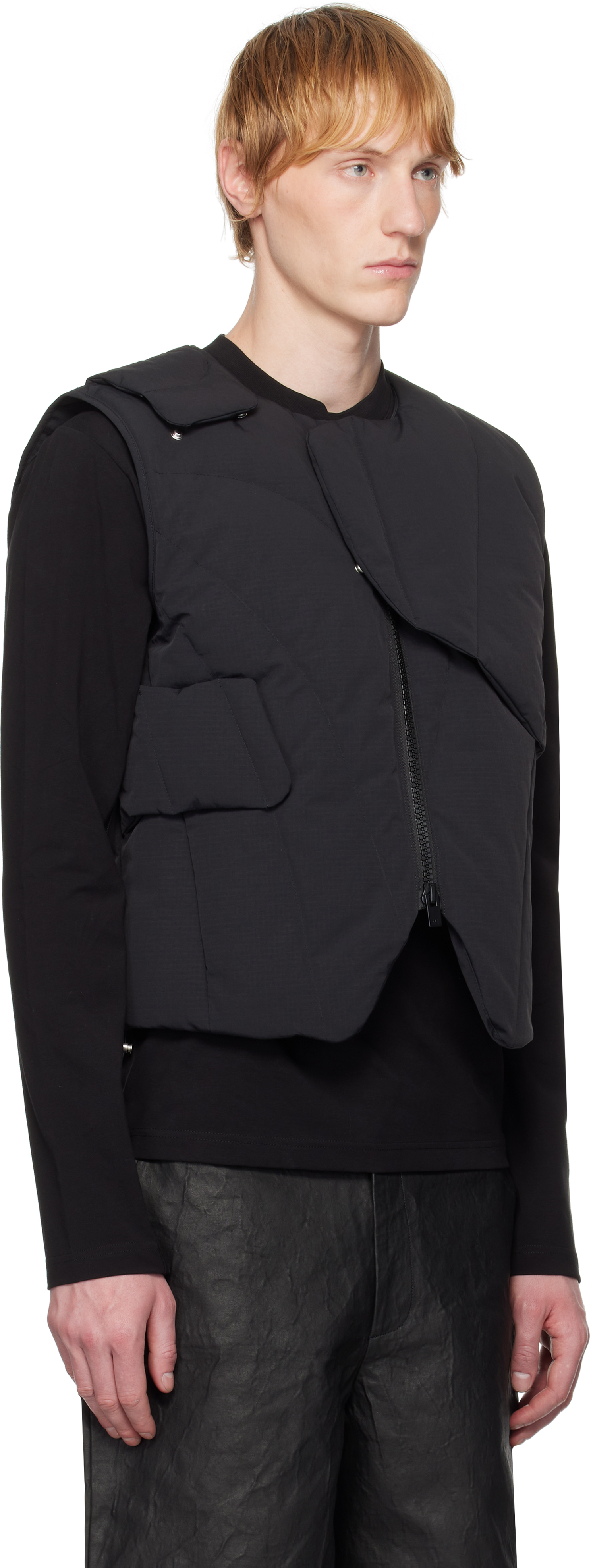 Heliot Emil Black Layered Down Vest In Black