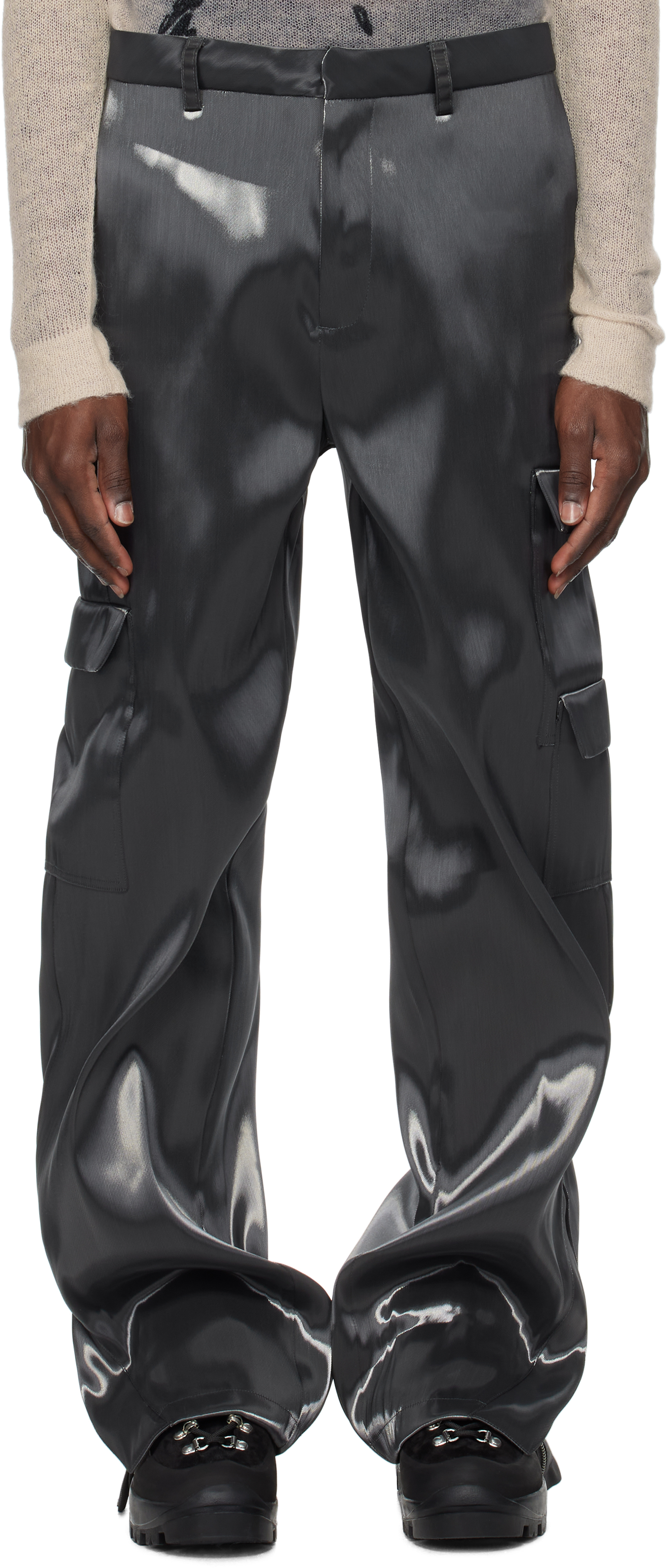 Gray Liquid Metal Cargo Pants