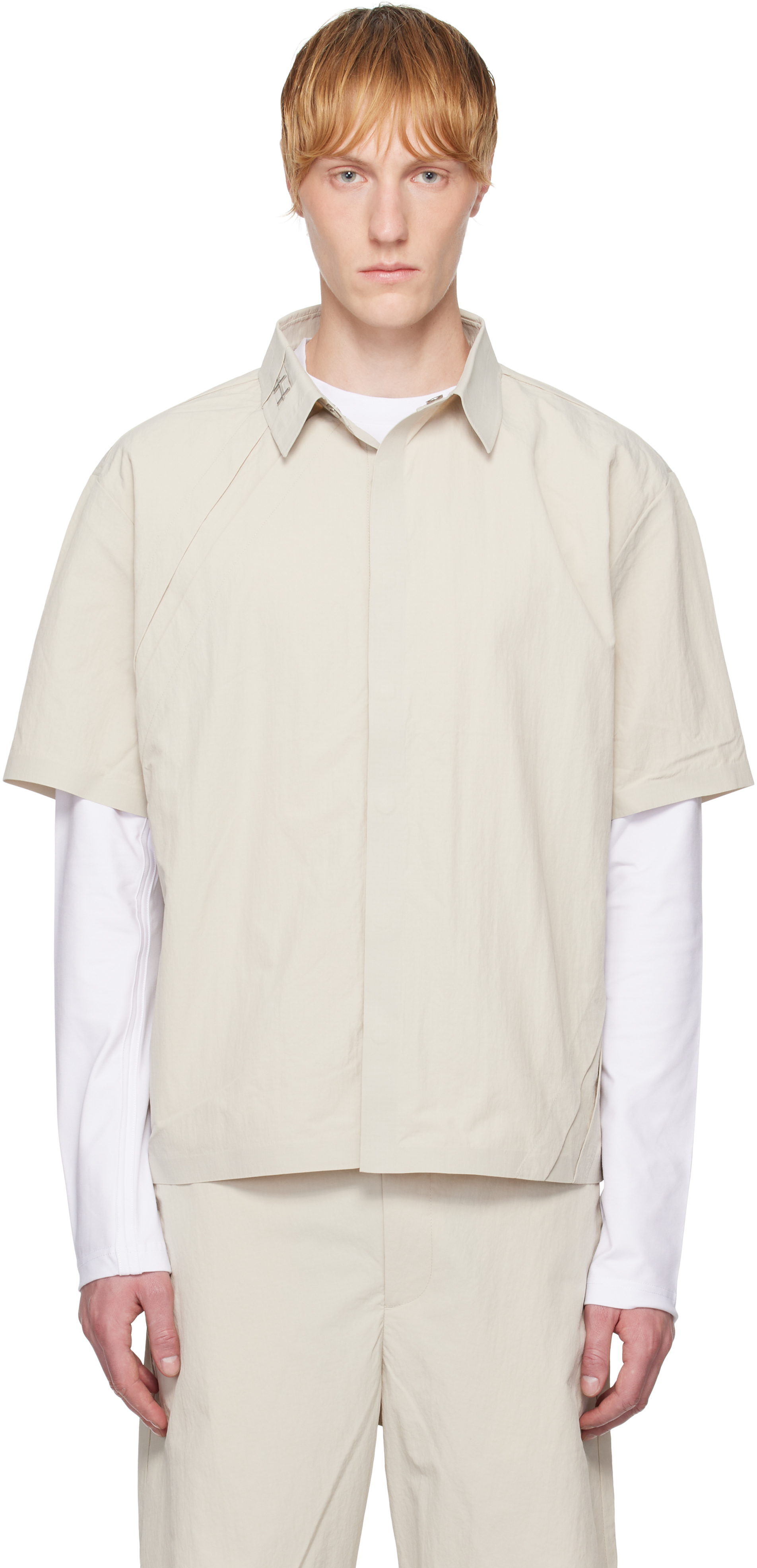 Heliot Emil Beige Marl Shirt In Stone
