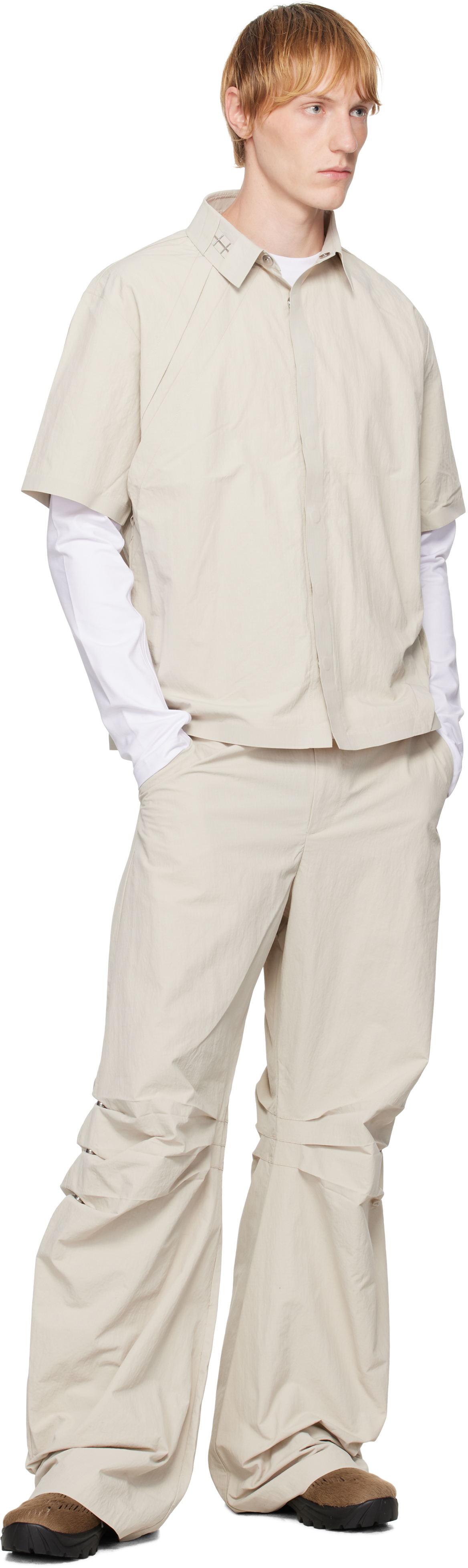 Heliot Emil Beige Marl Shirt In Stone
