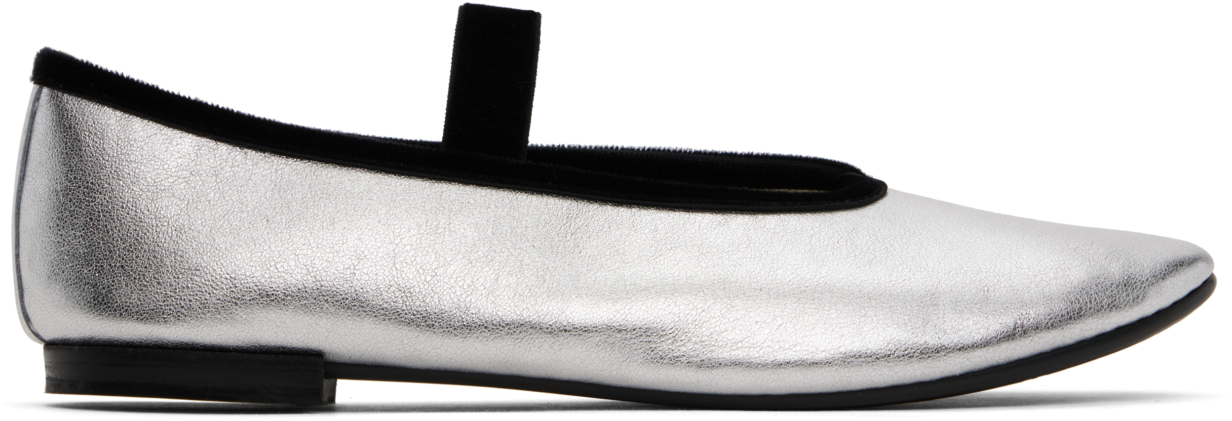 Silver Lilouh Rubber Sole Mary Jane Ballerina Flats