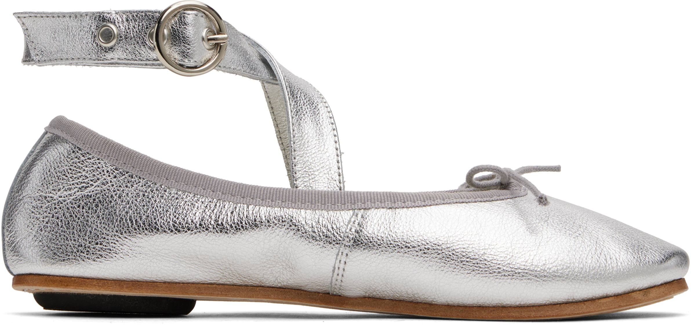 Silver Sophia Belt Ballerina Flats