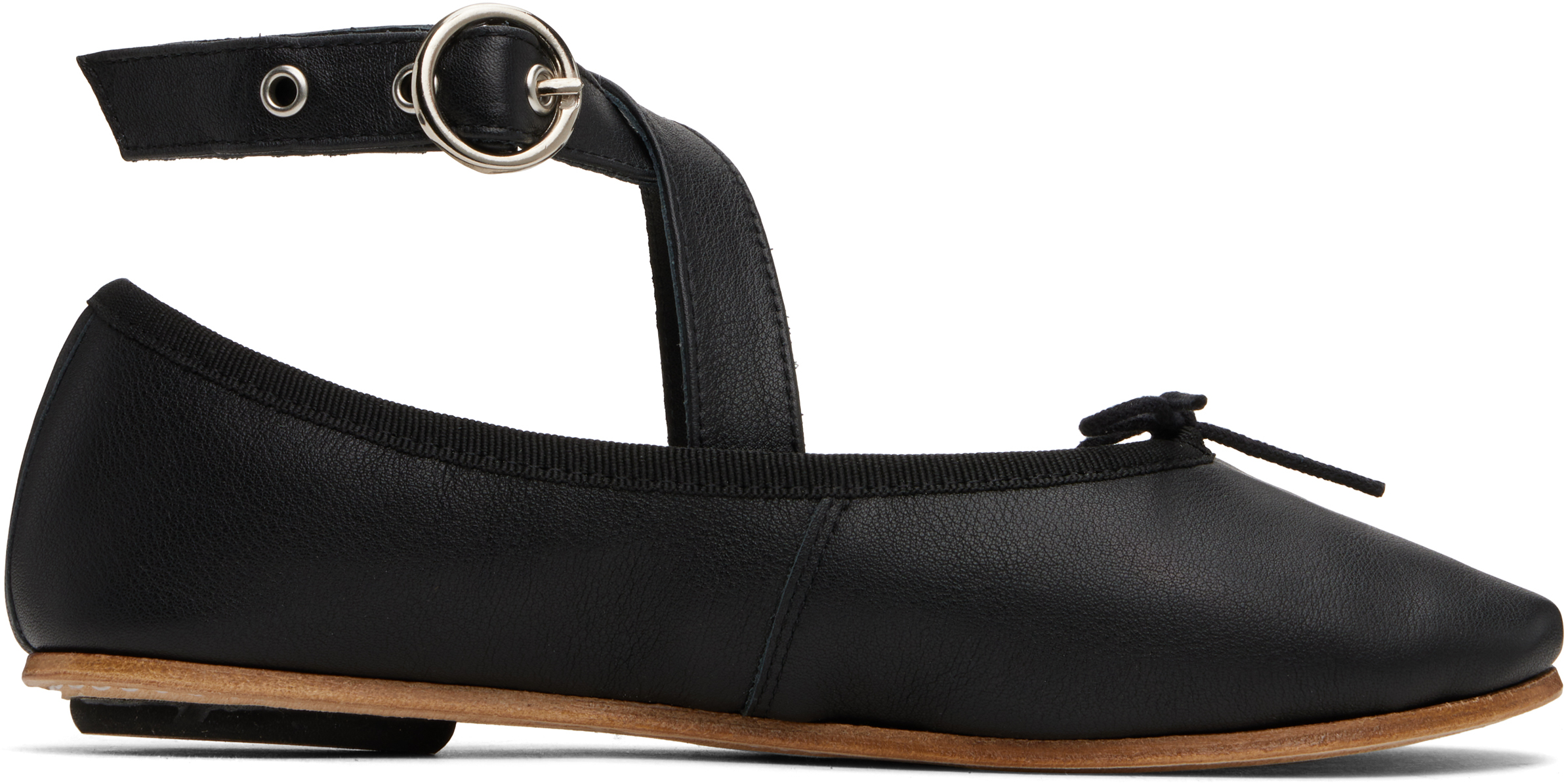 Black Sophia Belt Ballerina Flats