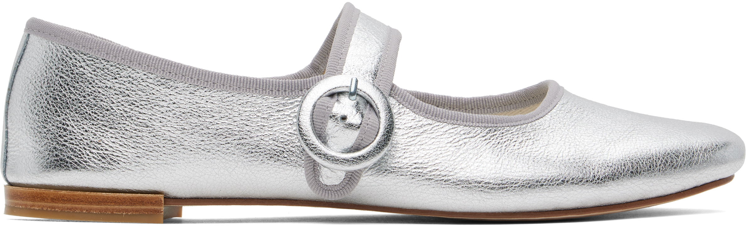 Silver Georgia Square-Toe Mary Jane Ballerina Flats