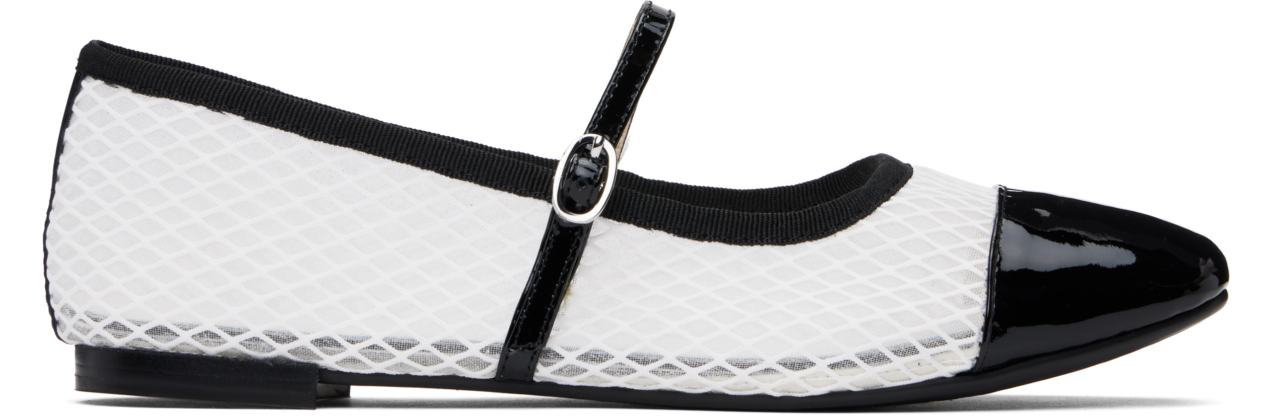 White & Black Georgiana Mesh Mary-Jane Ballerina Flats