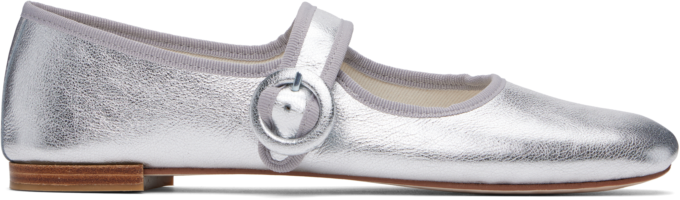 Silver Georgia Square Toe Mary Jane Ballerina Flats