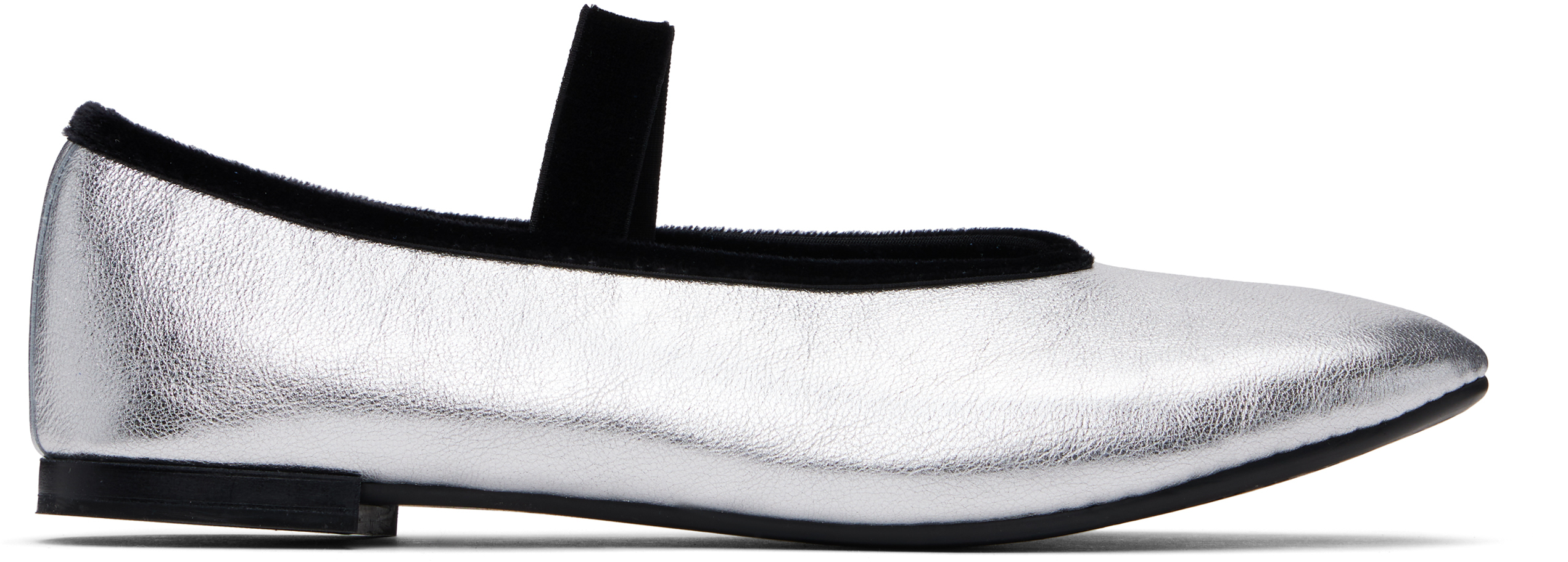 Silver Lilouh Rubber Sole Mary Jane Ballerina Flats