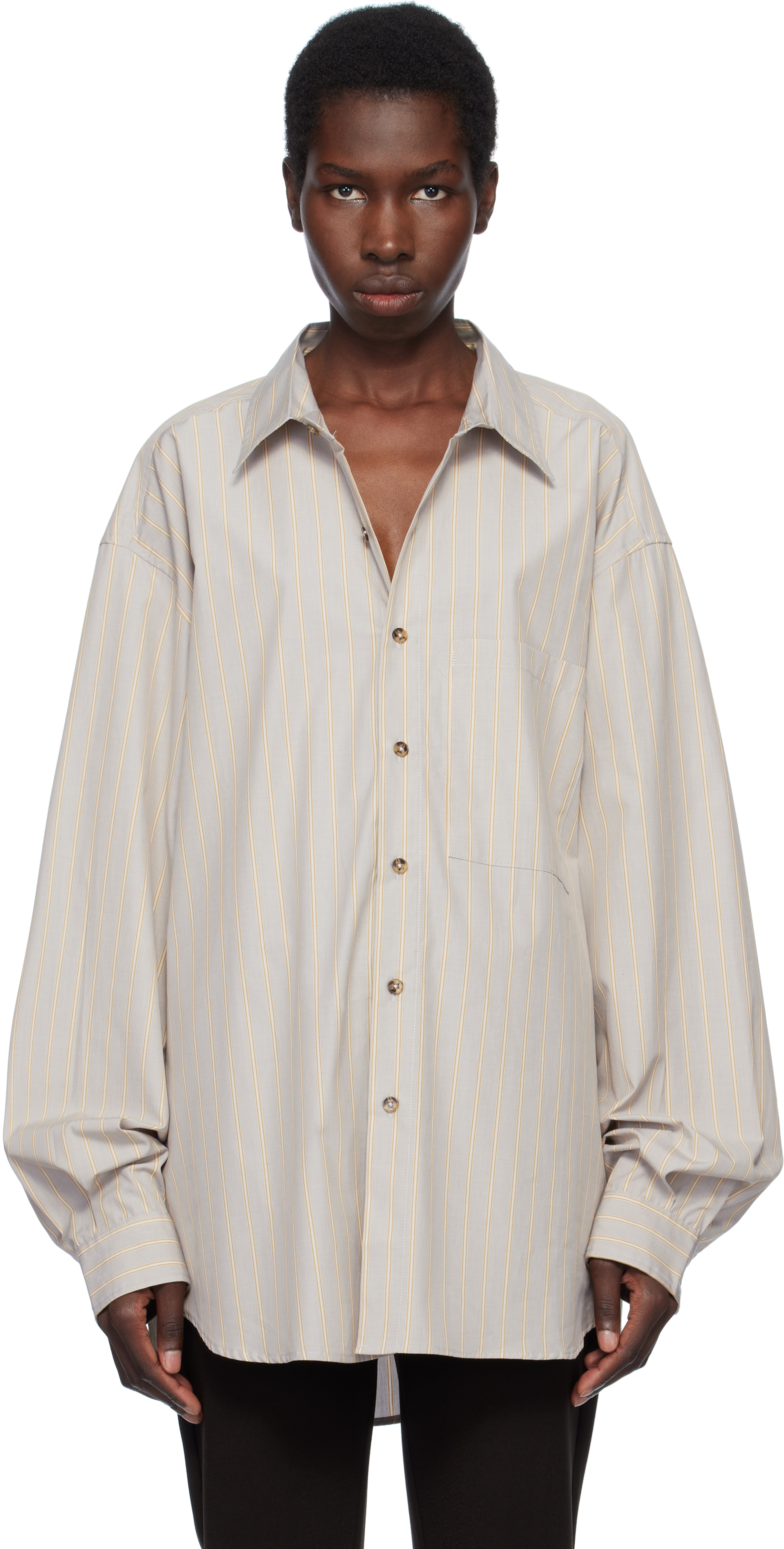 Gray Big Button Up Shirt by Gil Rodriguez on Sale