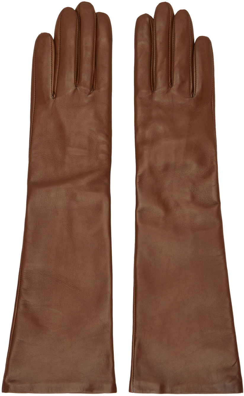 Shop Handsome Stockholm Brown Essentials Long Gloves In Saddle Brown