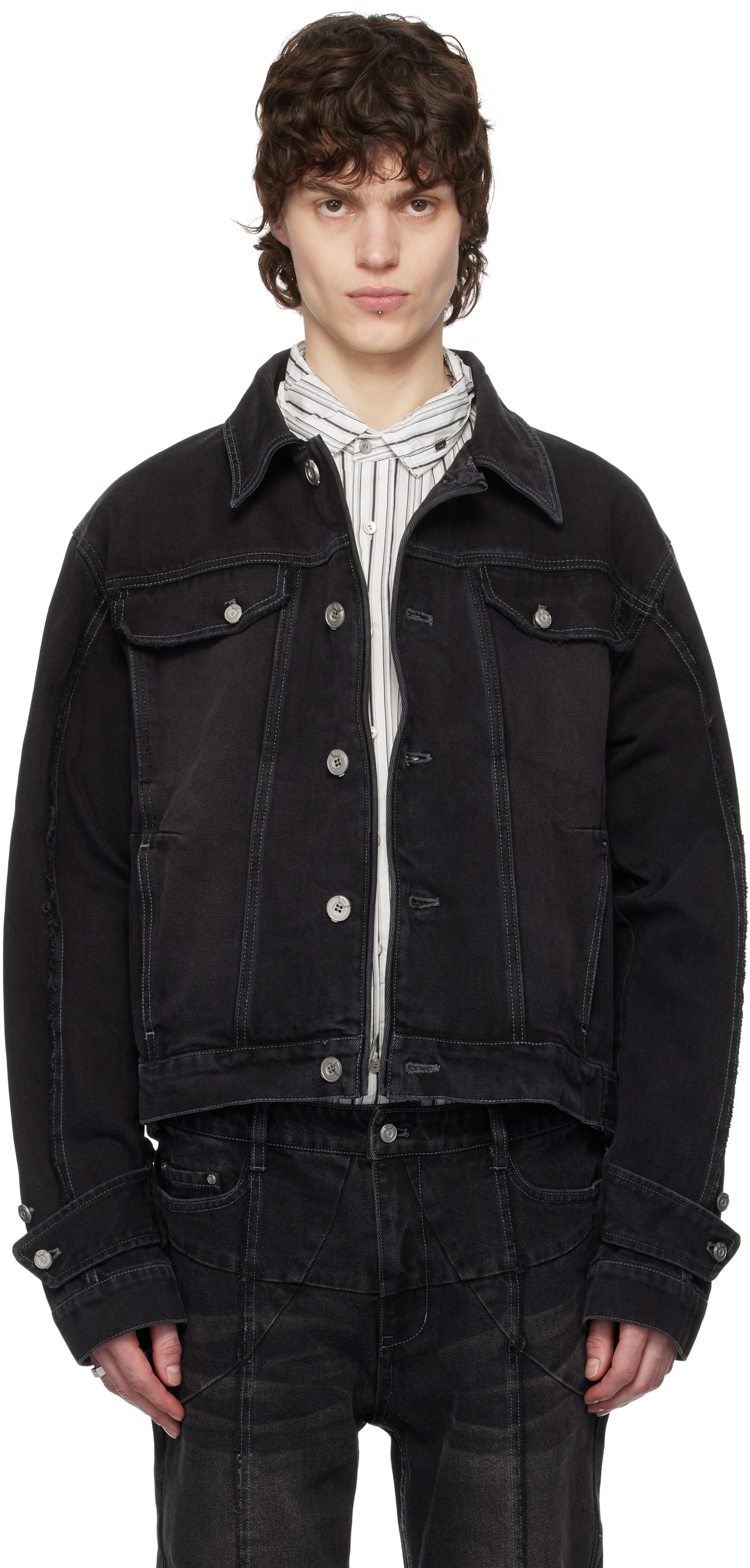 Black Asteroid Raw Edge Denim Jacket