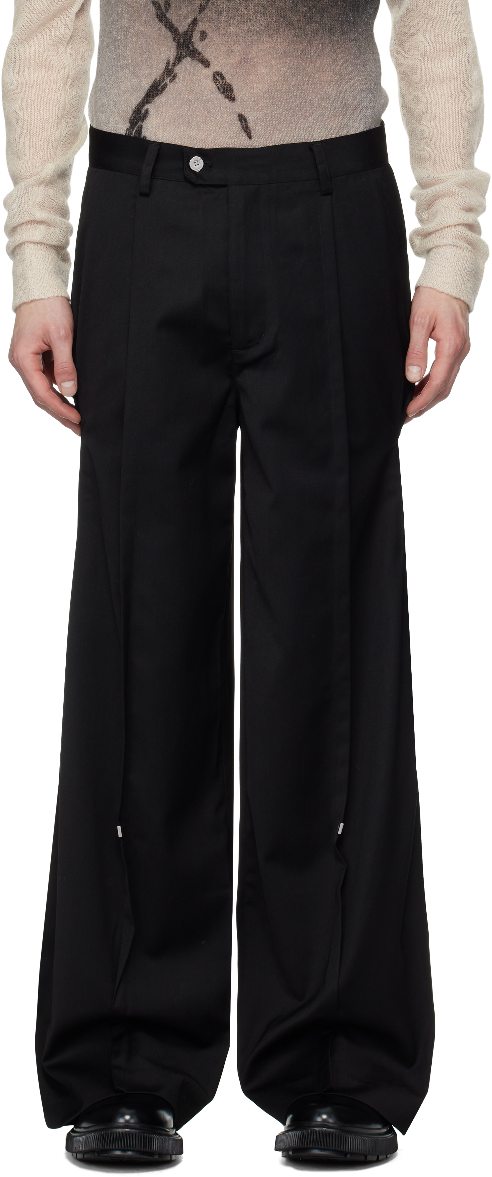 Black Tortuosity Shaped Wide-Leg Trousers