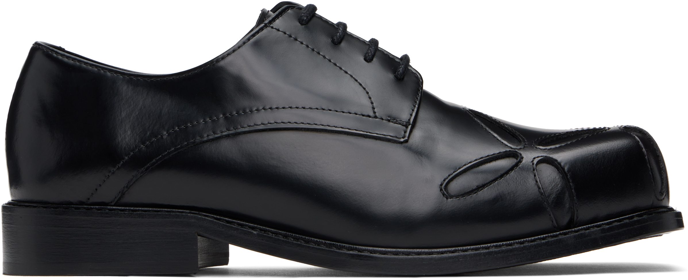 Black Slashed Square Toe Derbys