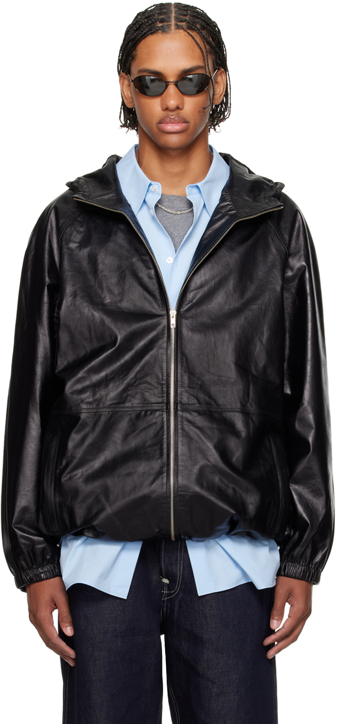 Black Hooded Leather Jacket