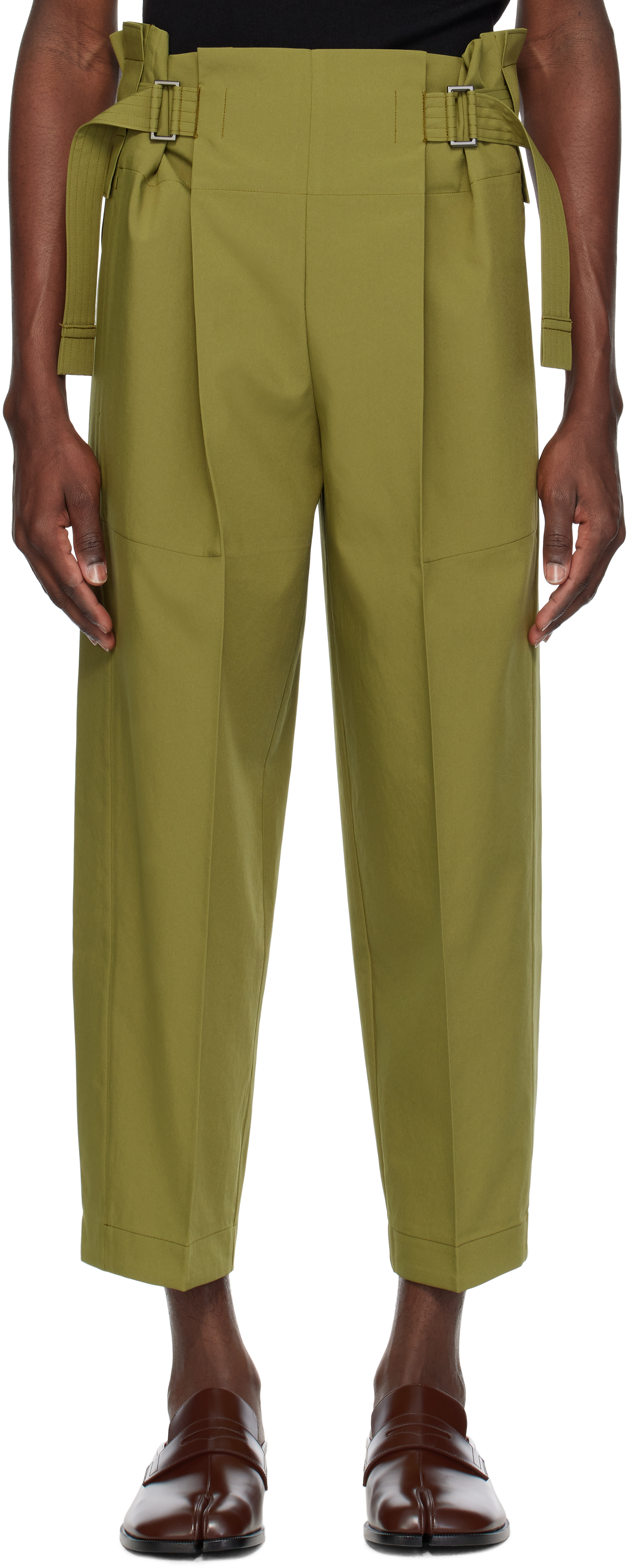 Khaki Flat Tuck Trousers