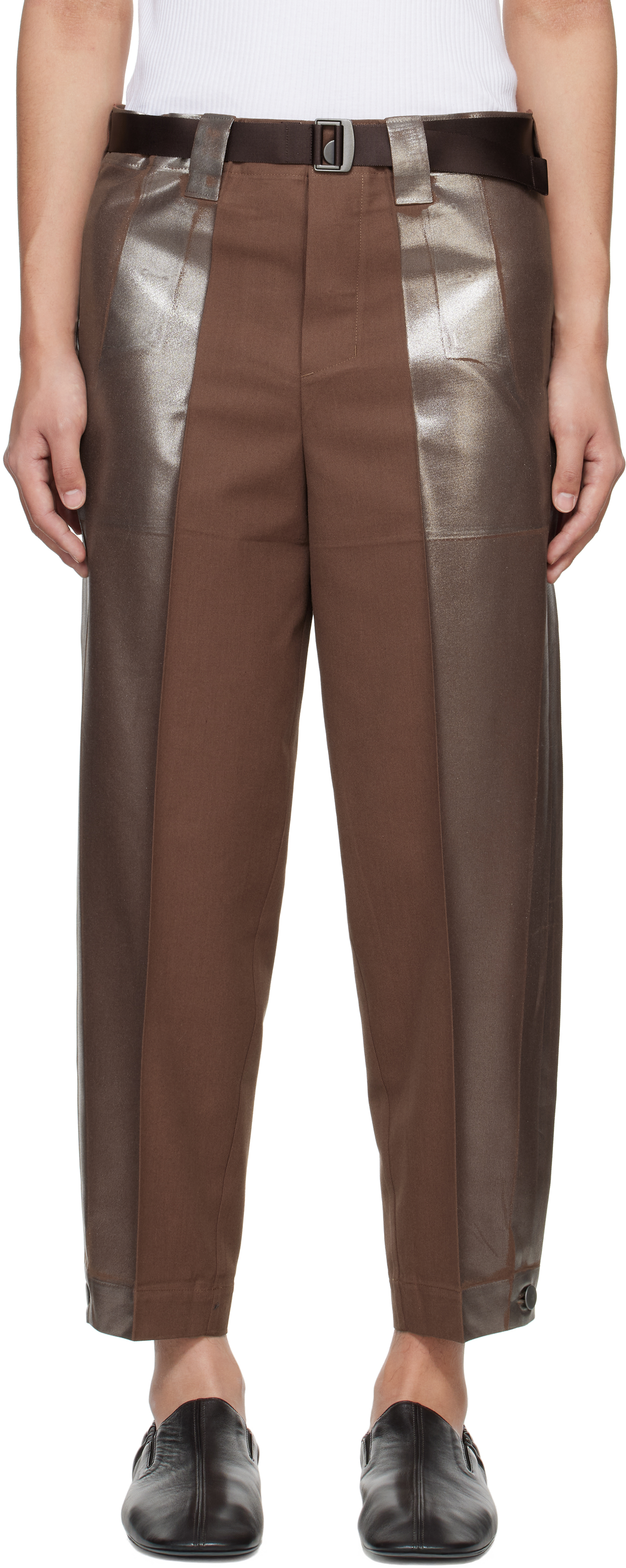 Brown Tucked Foil Trousers