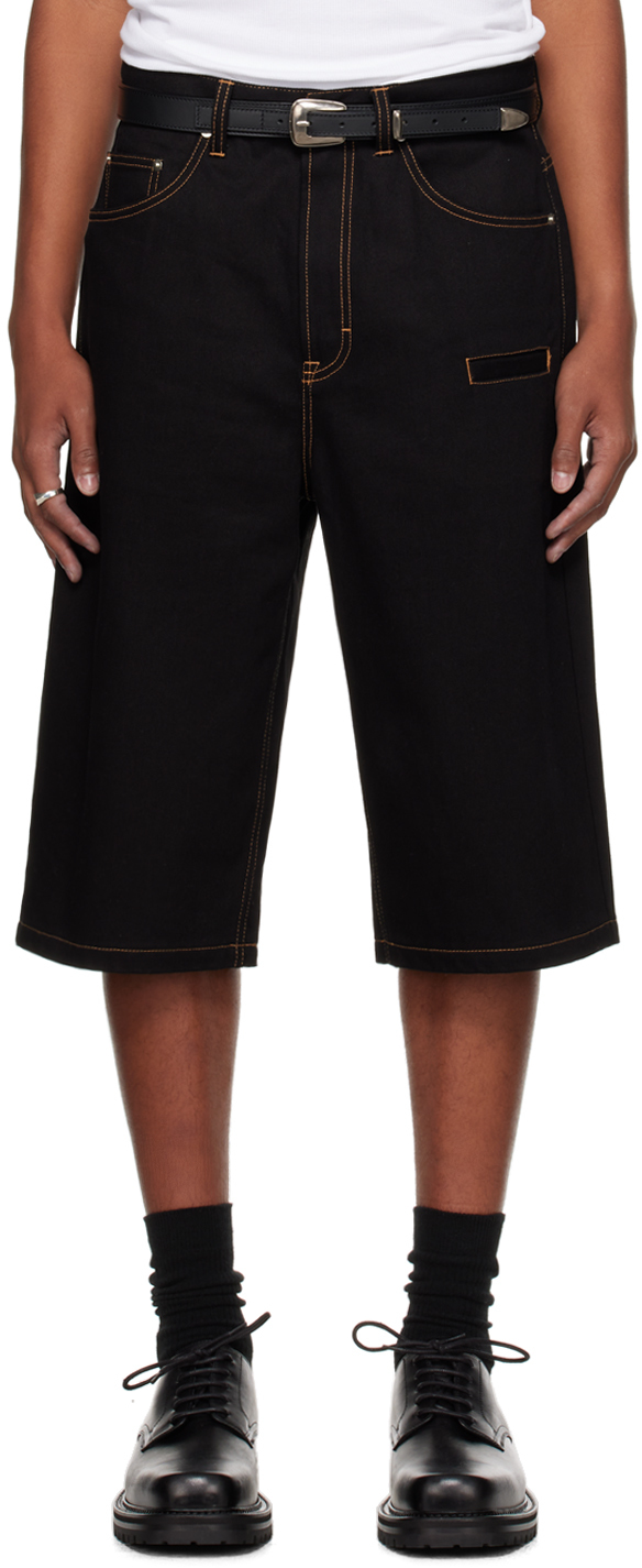 Shop Still Kelly Black Raw Denim 6 Pocket Shorts