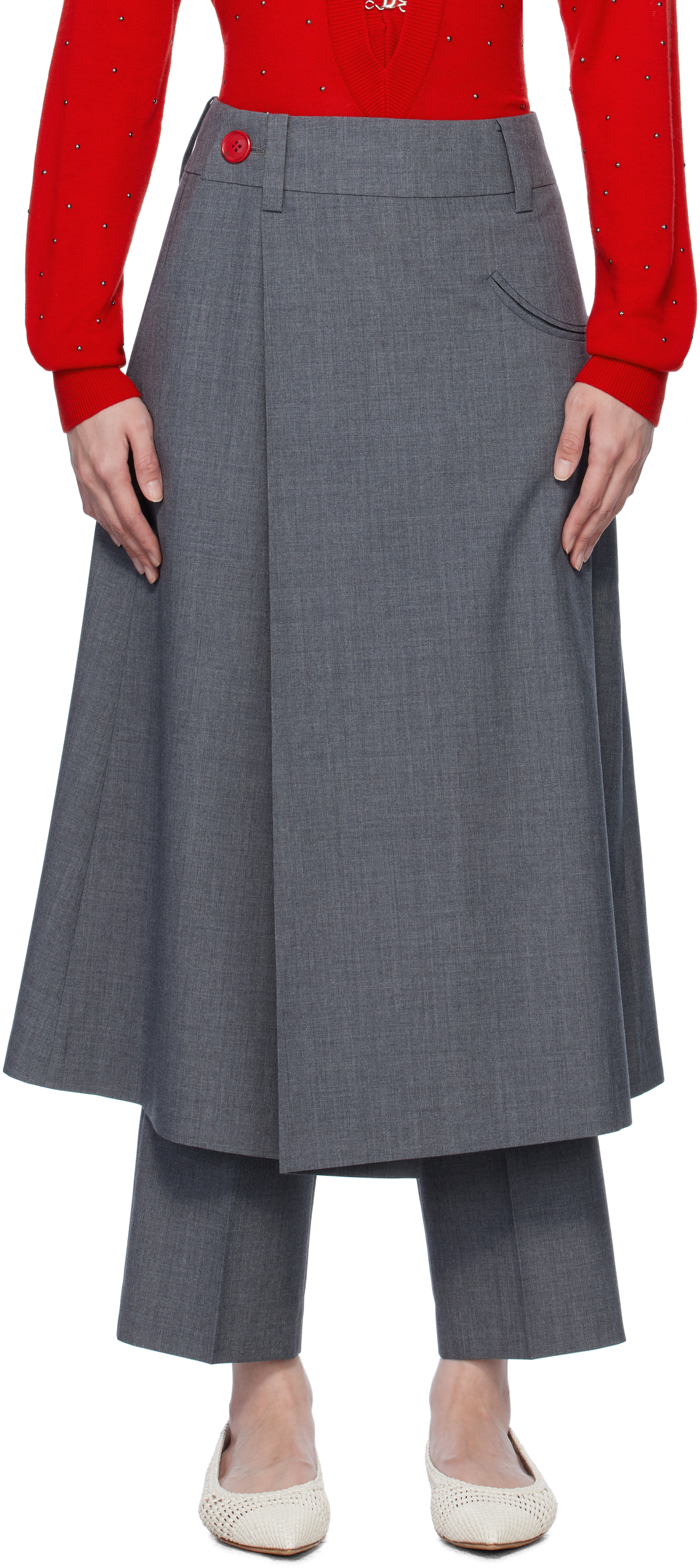 Gray Mandarin Style Culotte Trousers