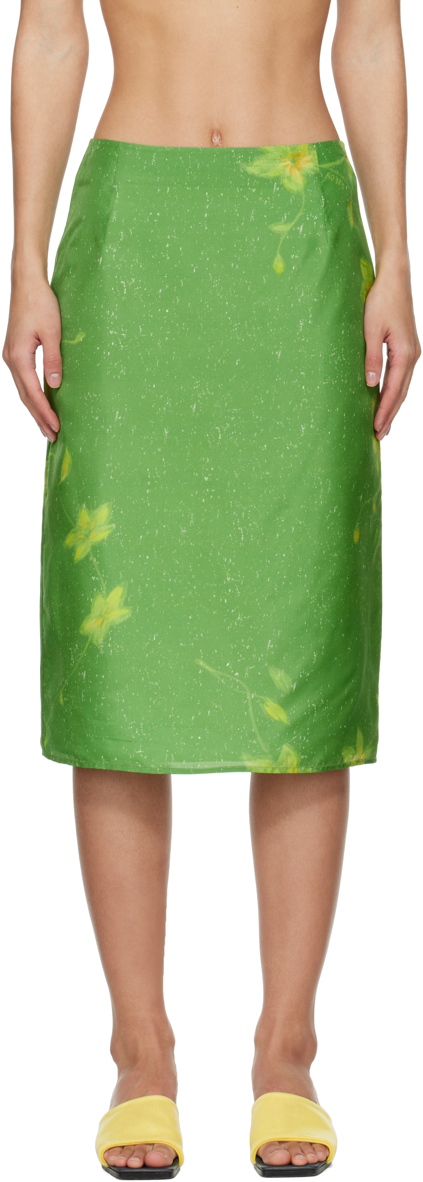 Green Layered Print Midi Skirt