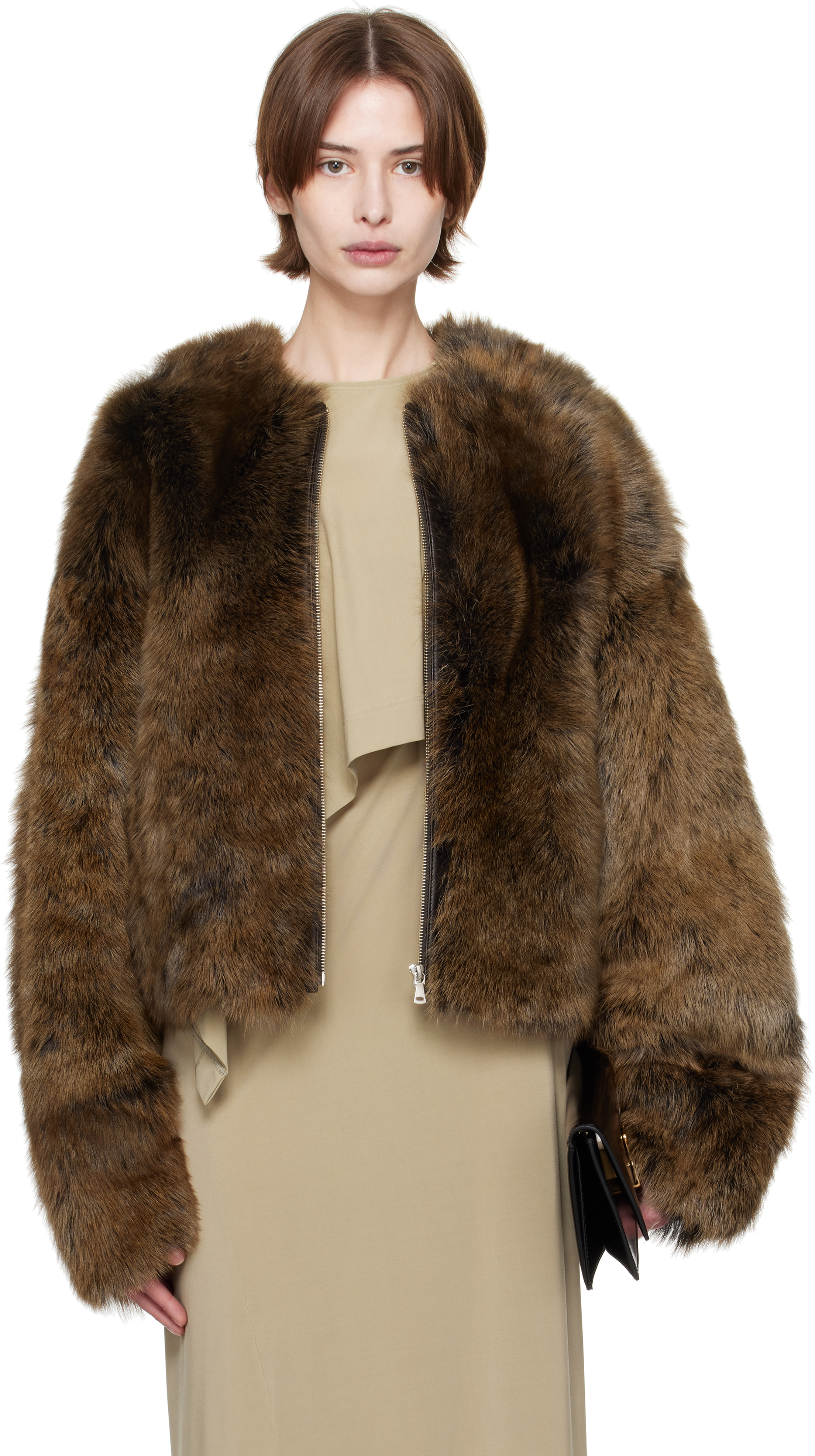 Brown Dianne Cropped Shearling Jacket