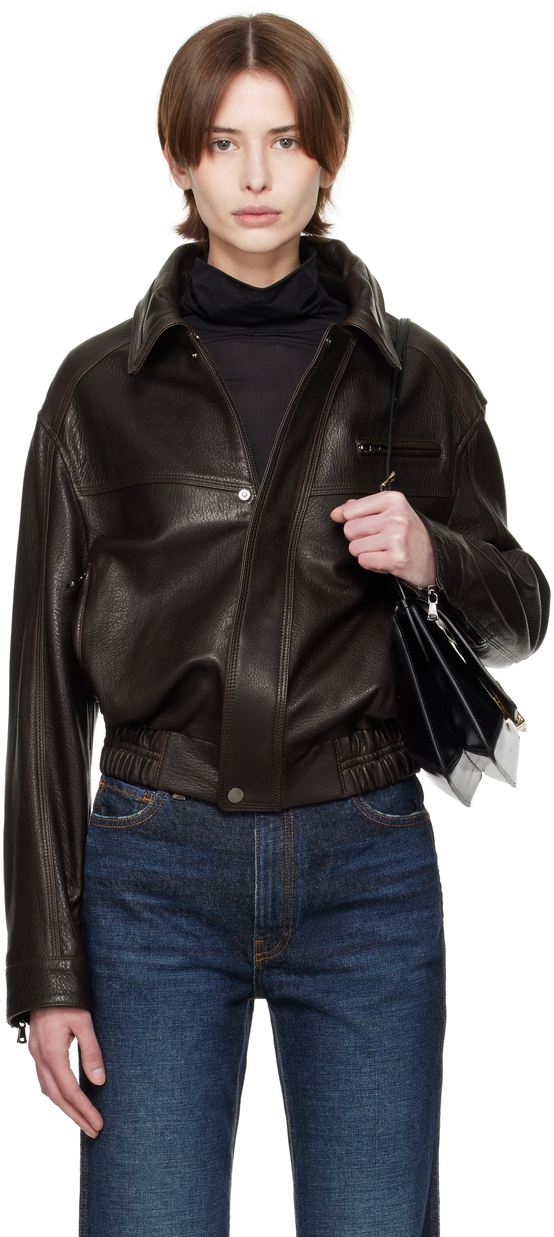 【関税込み】Nour Hammour レザー ジャケット NOUR HAMMOUR テクスチャードレザー ジャケット | NET-A-PORTER