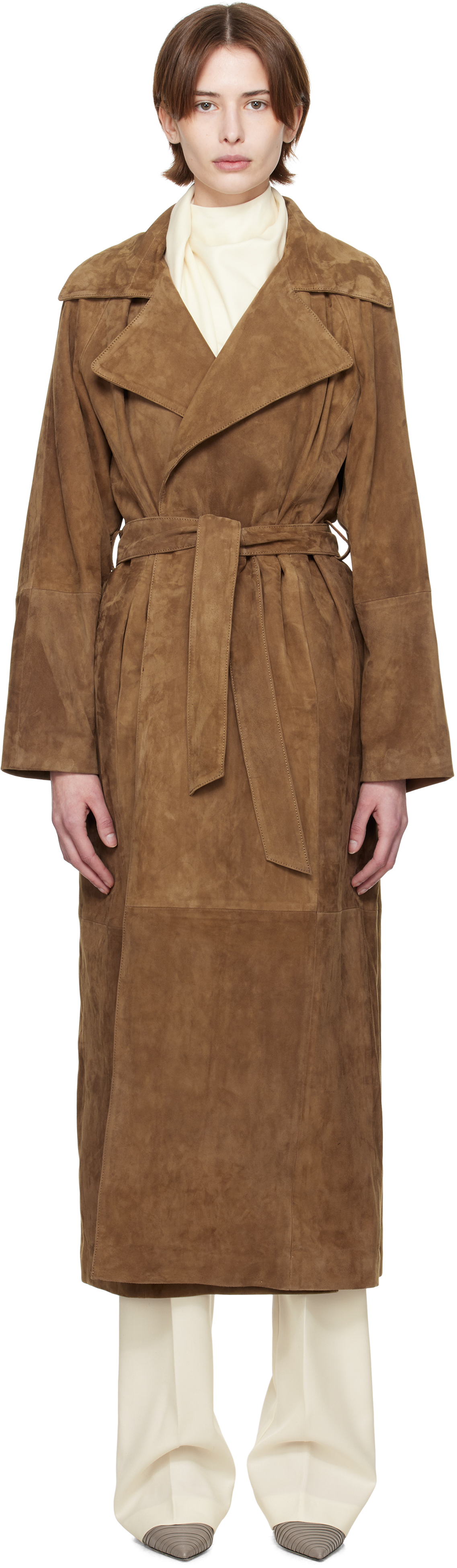 Brown Althea Belted Suede Coat