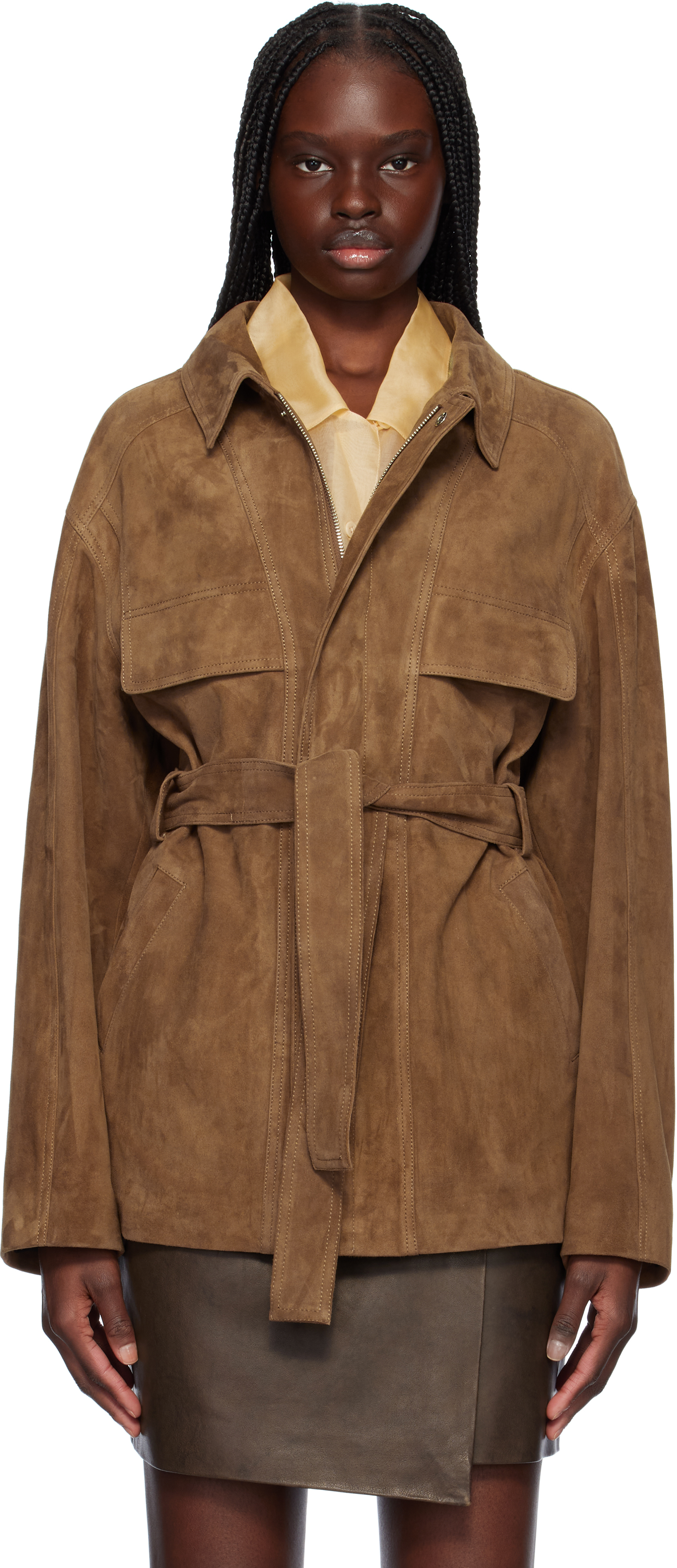 【関税込み】Nour Hammour ブラウン Bam スエードジャケット Nour Hammour: Brown Bam Suede Jacket | SSENSE