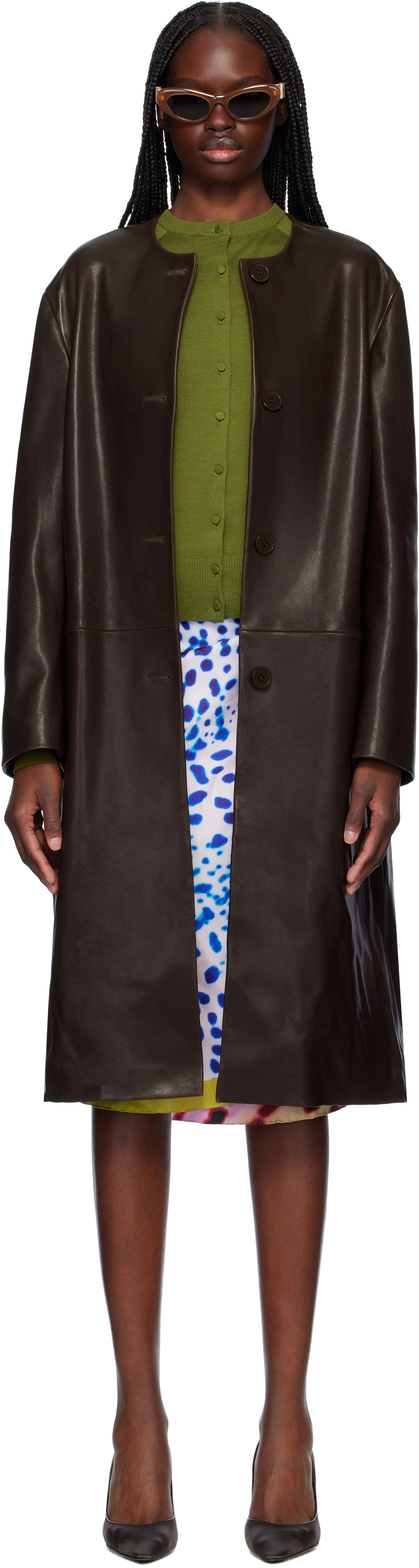 【関税込み】Nour Hammour ブラウン Audrey レザージャケット Brown Audrey Leather Jacket by Nour Hammour on Sale