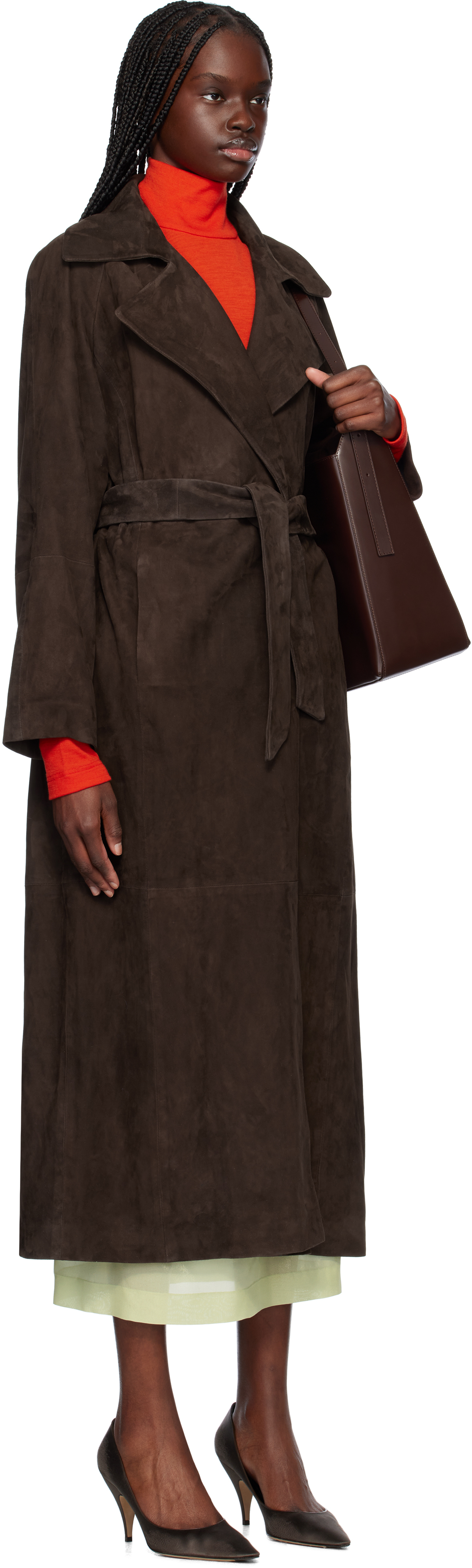 Nour Hammour Brown Althea Belted Suede Jacket In Mochsue Mocha Suede