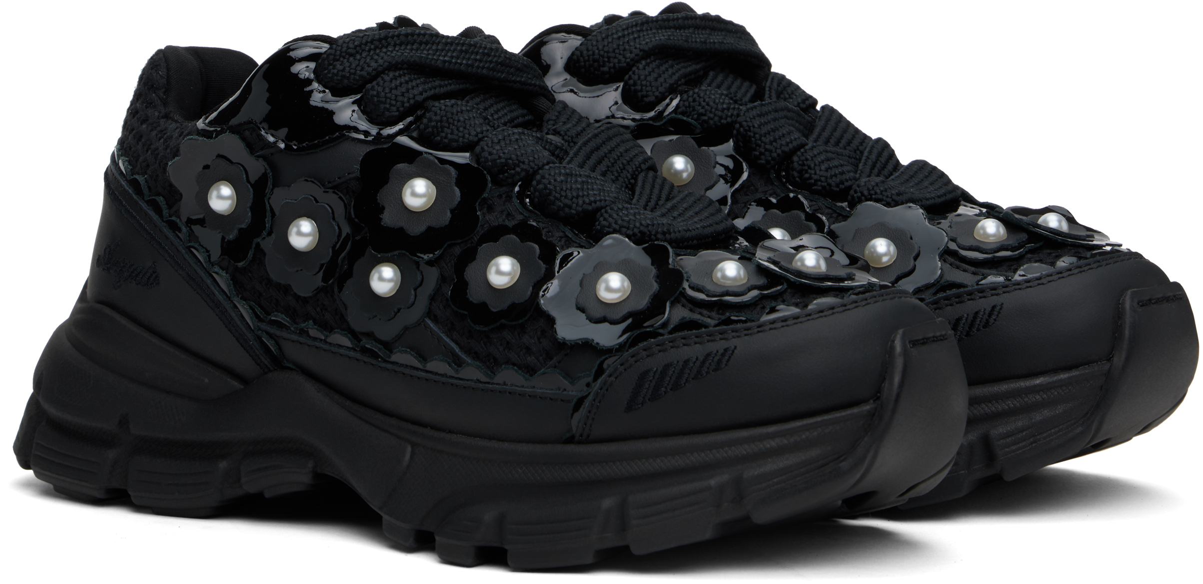 Axel Arigato Womens Black Marathon Runner Flower Mesh And Leather Trainers In Black/black