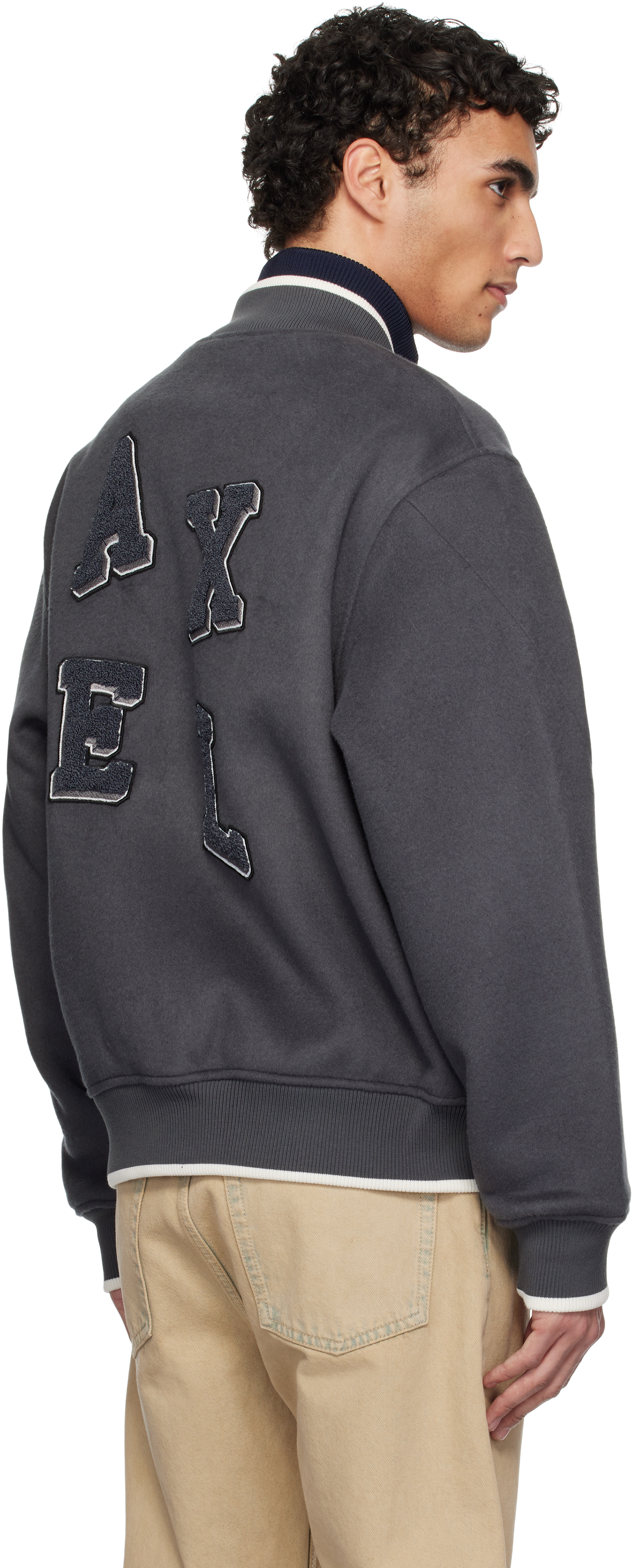 Axel Arigato Gray Typo Varsity Bomber Jacket In Dark Grey