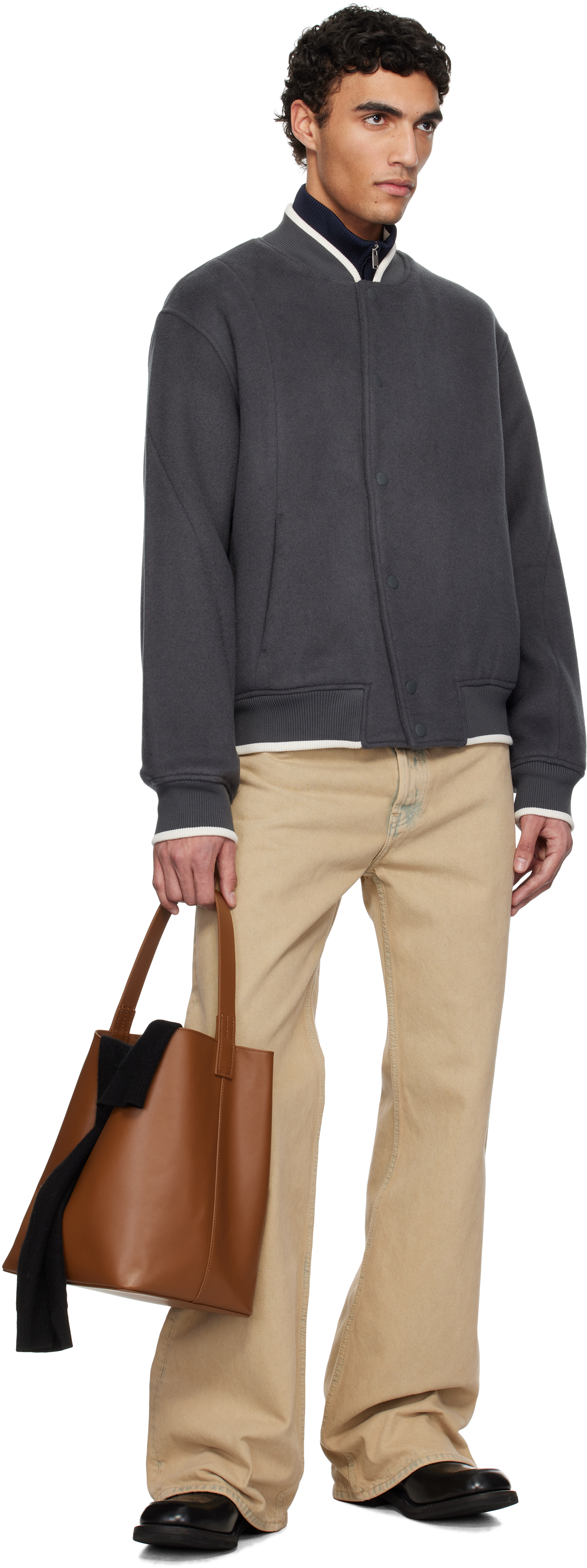 Axel Arigato Gray Typo Varsity Bomber Jacket In Dark Grey