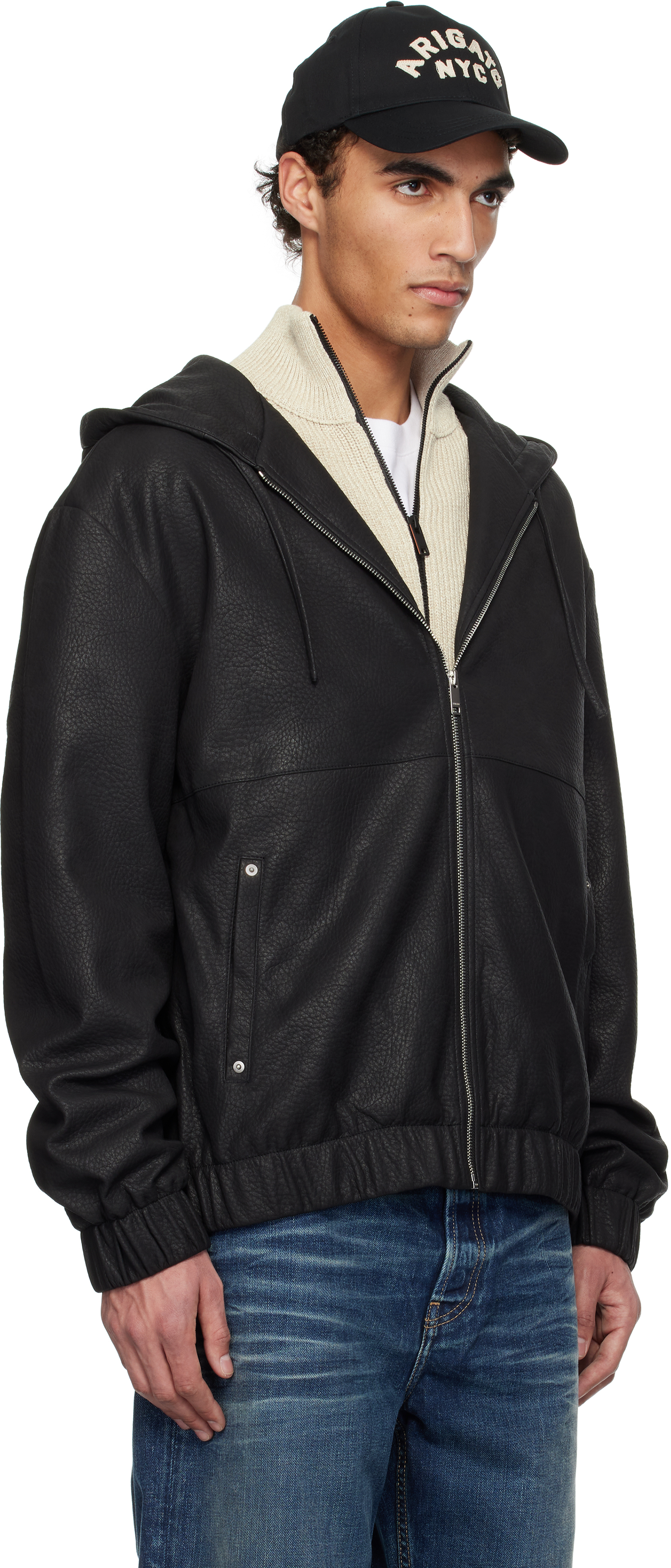 Axel Arigato Black Pebbled Hooded Faux-leather Jacket In Black