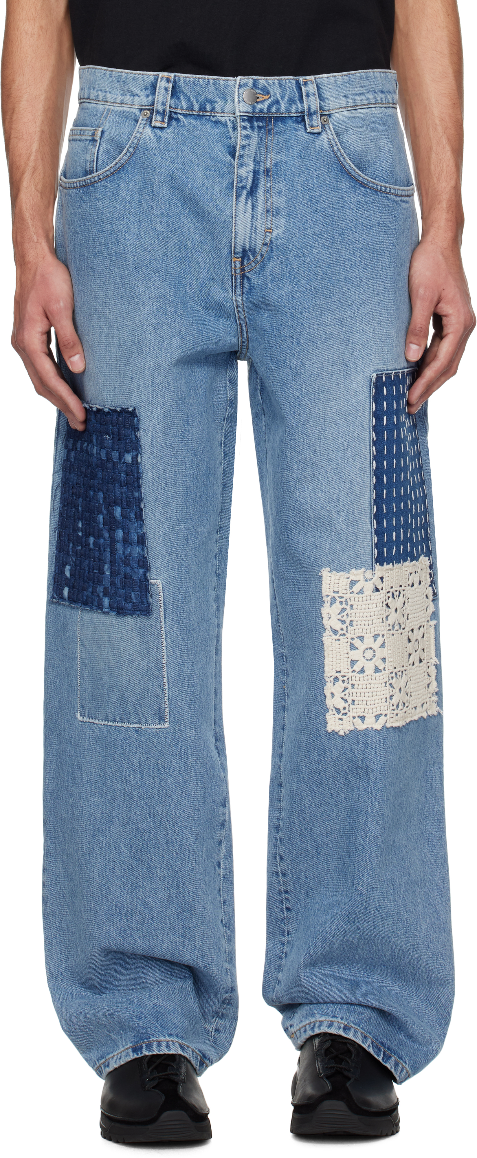Axel Arigato Patchwork Jeans In Light Blue