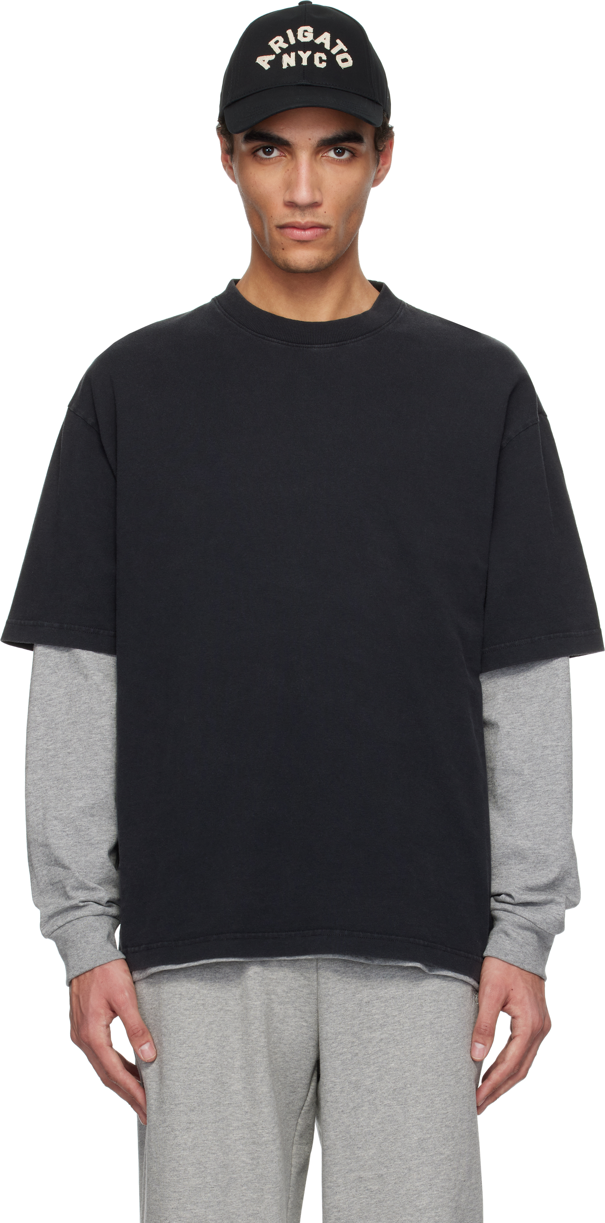 Axel Arigato Grey Crewneck T-shirt With Typo Embroidery In Black