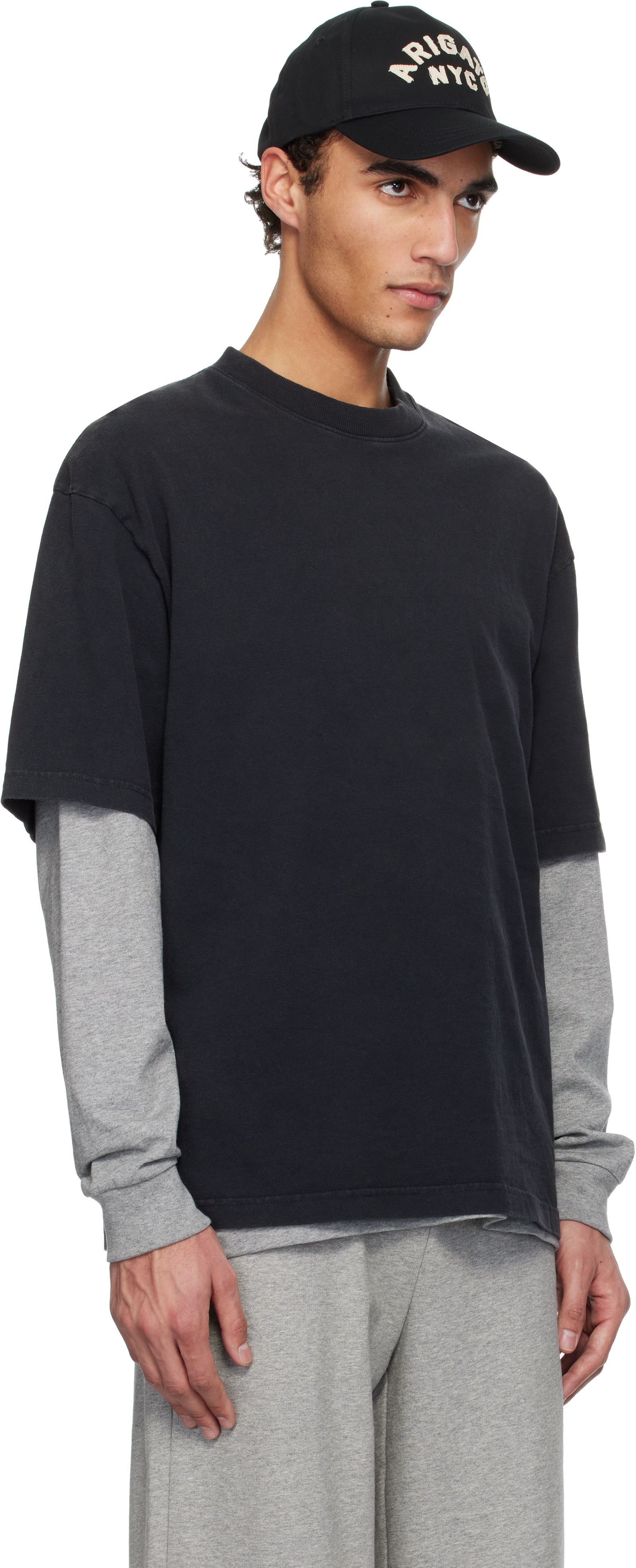 Axel Arigato Grey Crewneck T-shirt With Typo Embroidery In Black