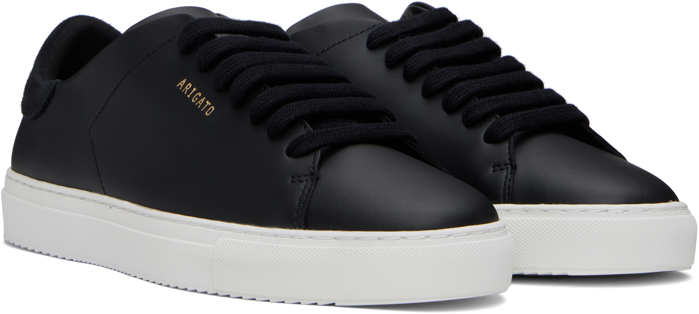 Axel Arigato 90 Clean Black Low Top Sneakers With Logo Lettering On The Side In Leather Man In Black