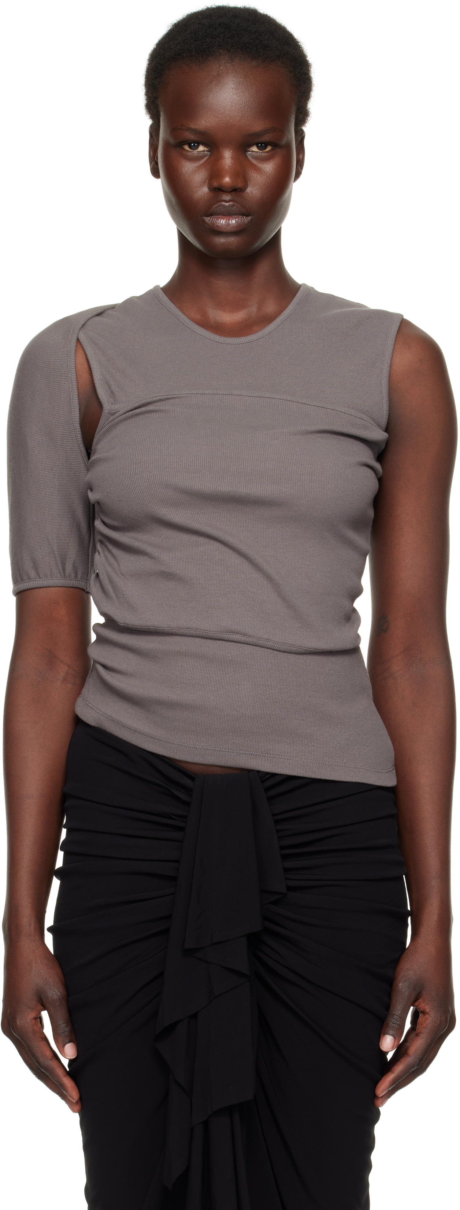 Gray Contorsion Rib Tank Top