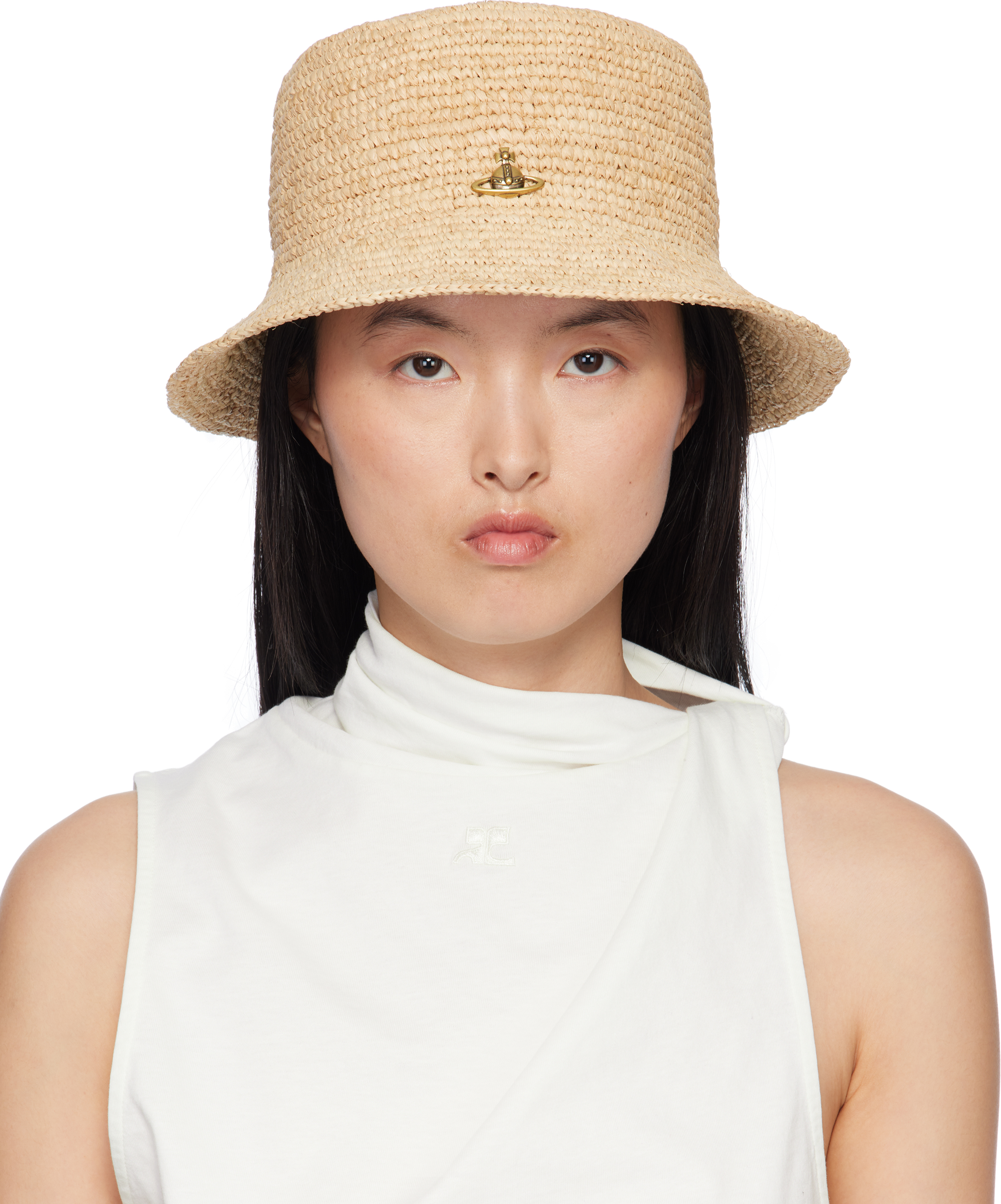Beige Raffia Bucket Hat by Vivienne Westwood on Sale
