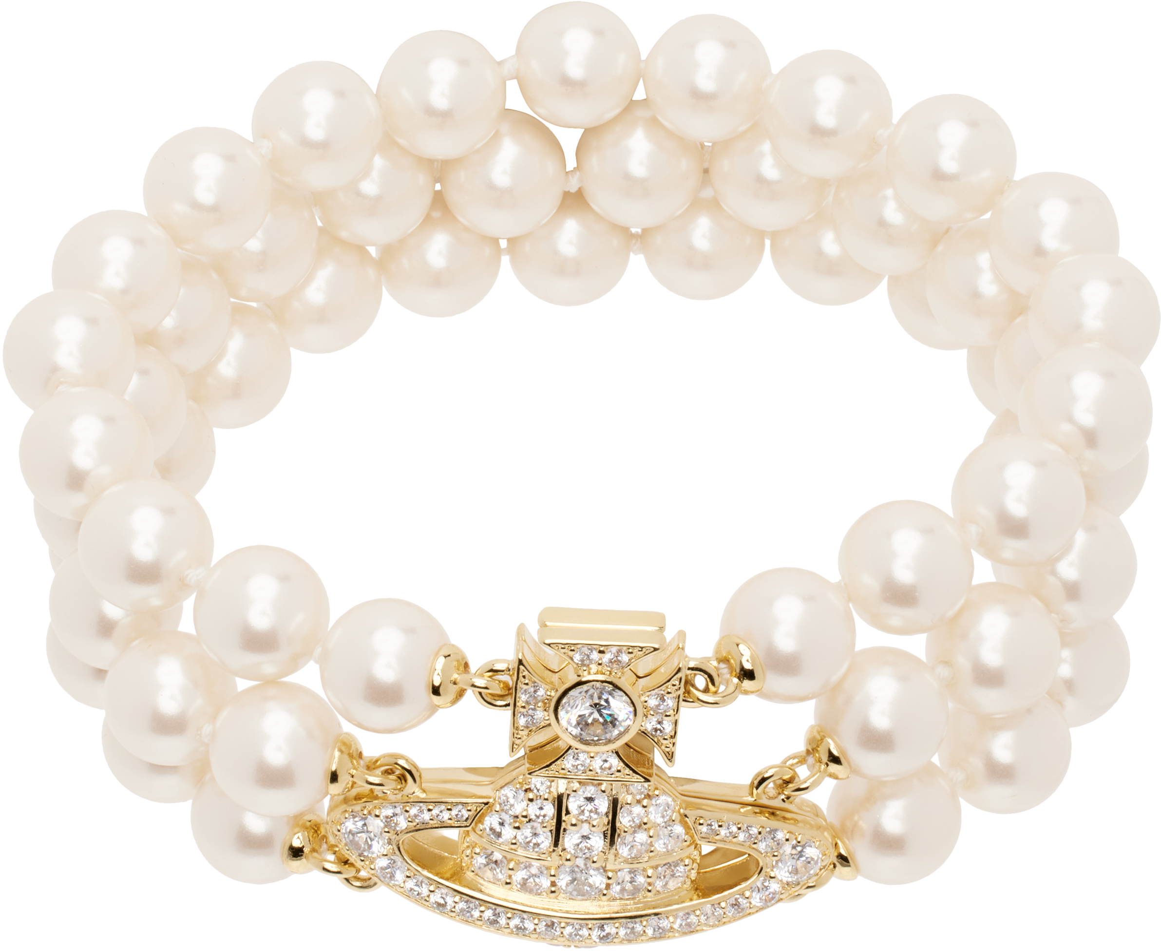 White & Gold Graziella Three Row Pearl Bracelet by Vivienne