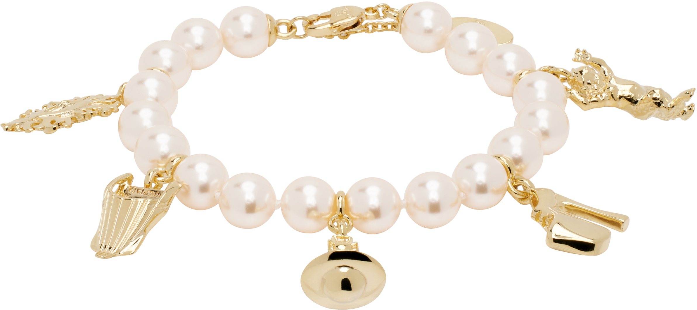 White & Gold Anglo Pearl Bracelet by Vivienne Westwood on Sale