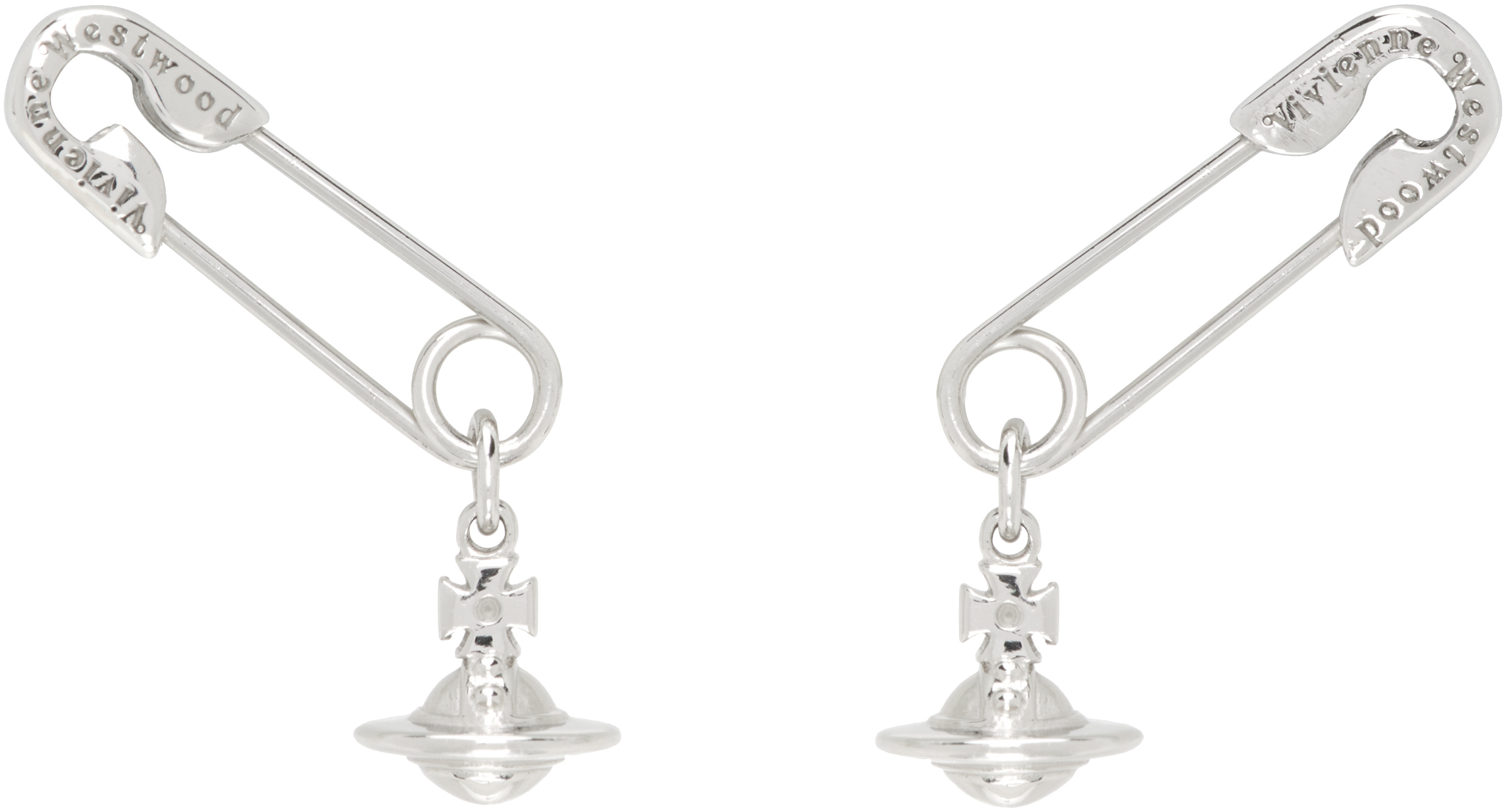 ◆Vivienne Westwood◆SAFETY PIN ピアス Vivienne Westwood: Silver Safety Pin Earrings | SSENSE